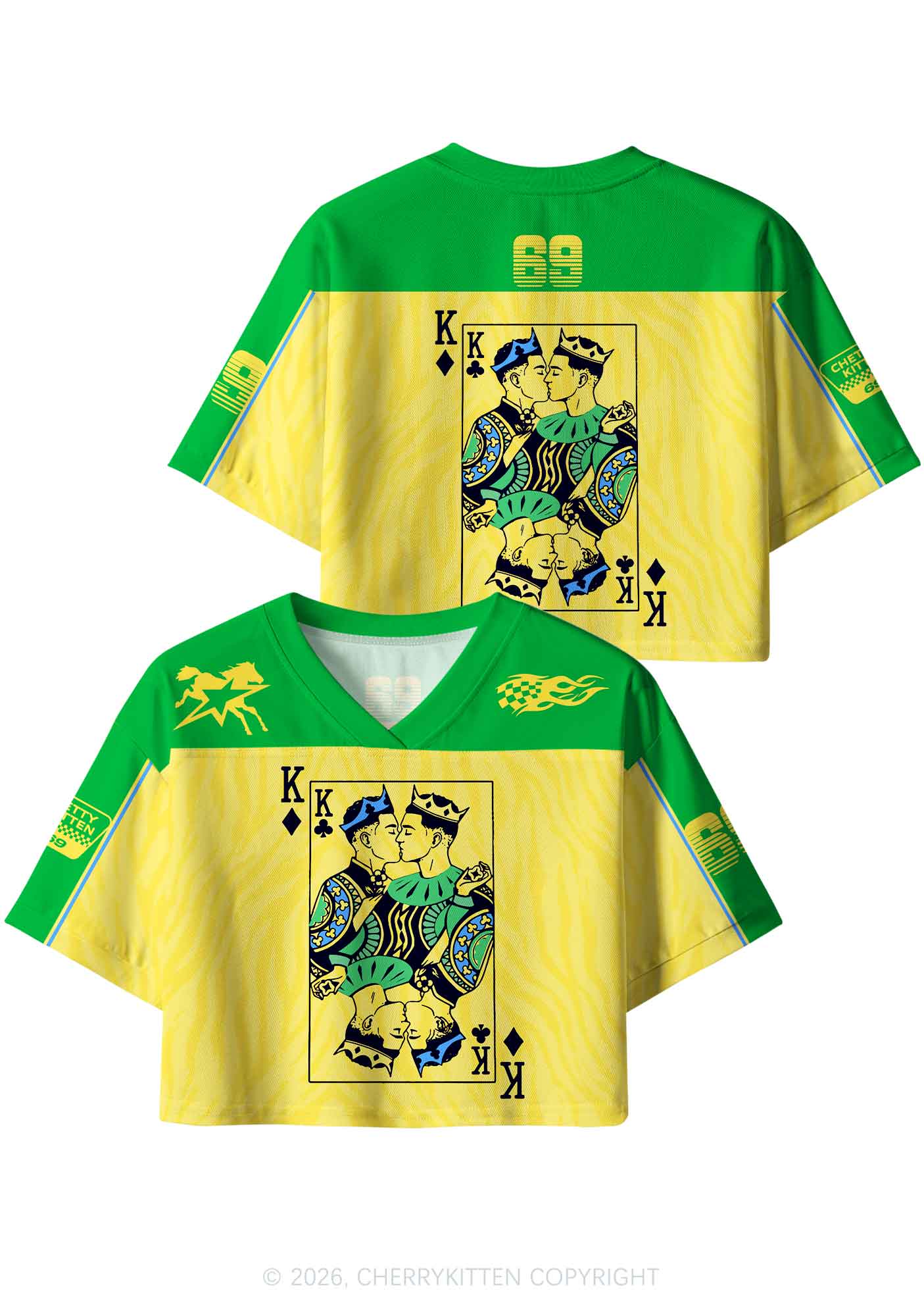 Yellow Gay King Pride Y2K Crop Sport Jersey Shirts Cherrykitten