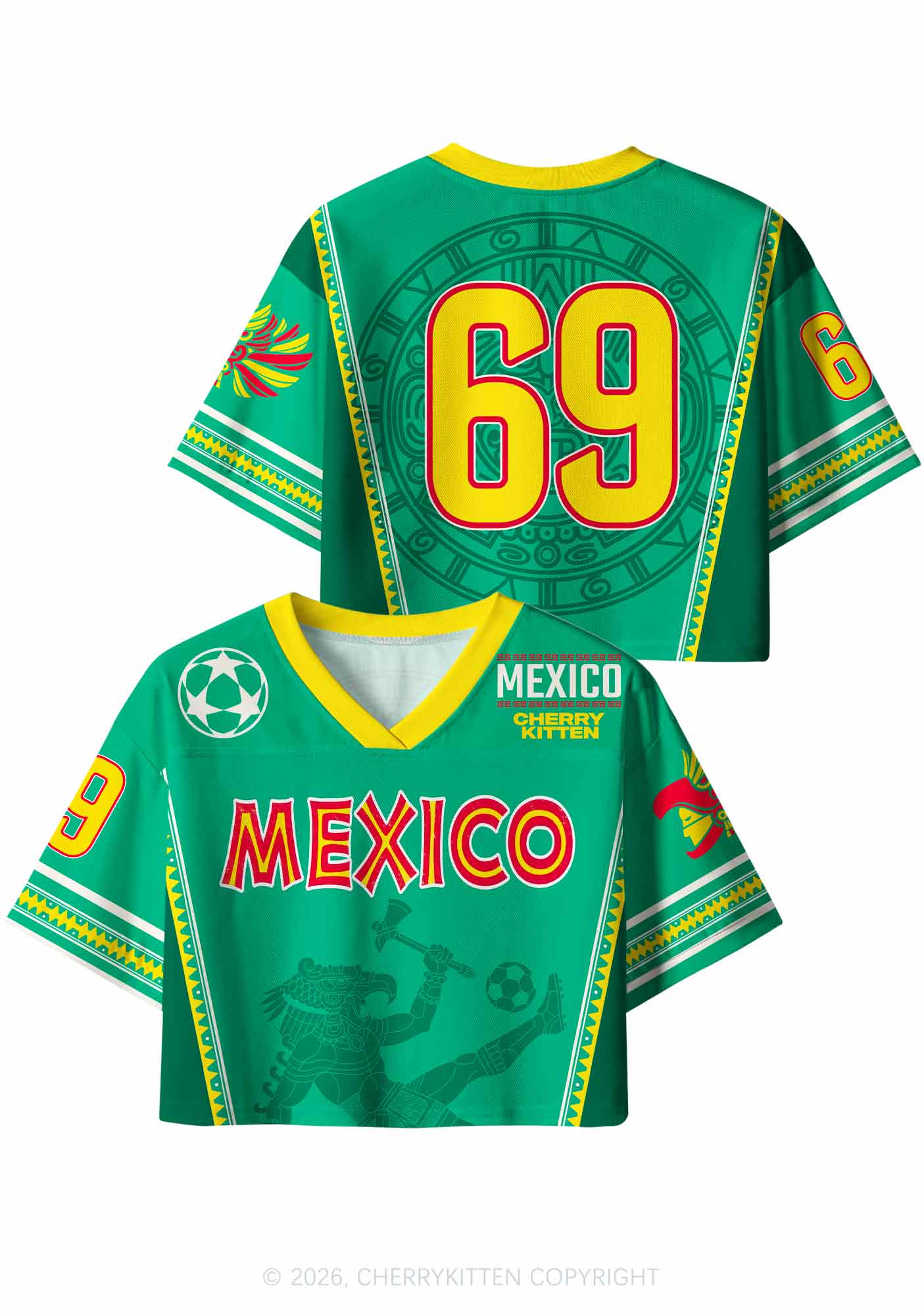 Custom Mexican Ancient Tribal Figure Y2K Crop Sport Jersey Shirts Cherrykitten