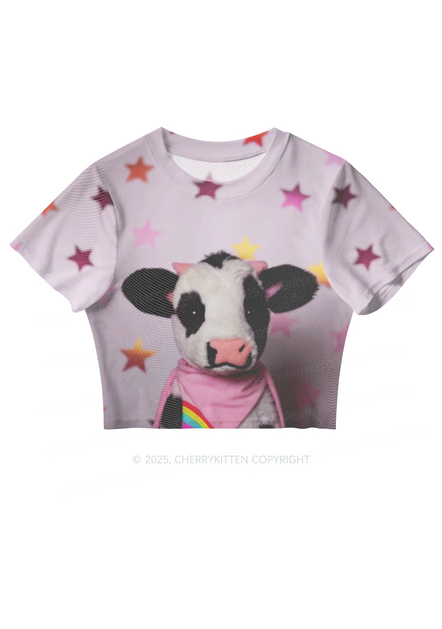Cow Magic Stars Y2K Mesh Crop Top Cherrykitten