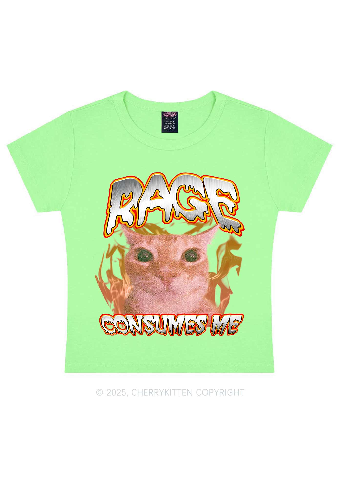 Rage Consumes Me Cat Y2K Baby Tee Cherrykitten