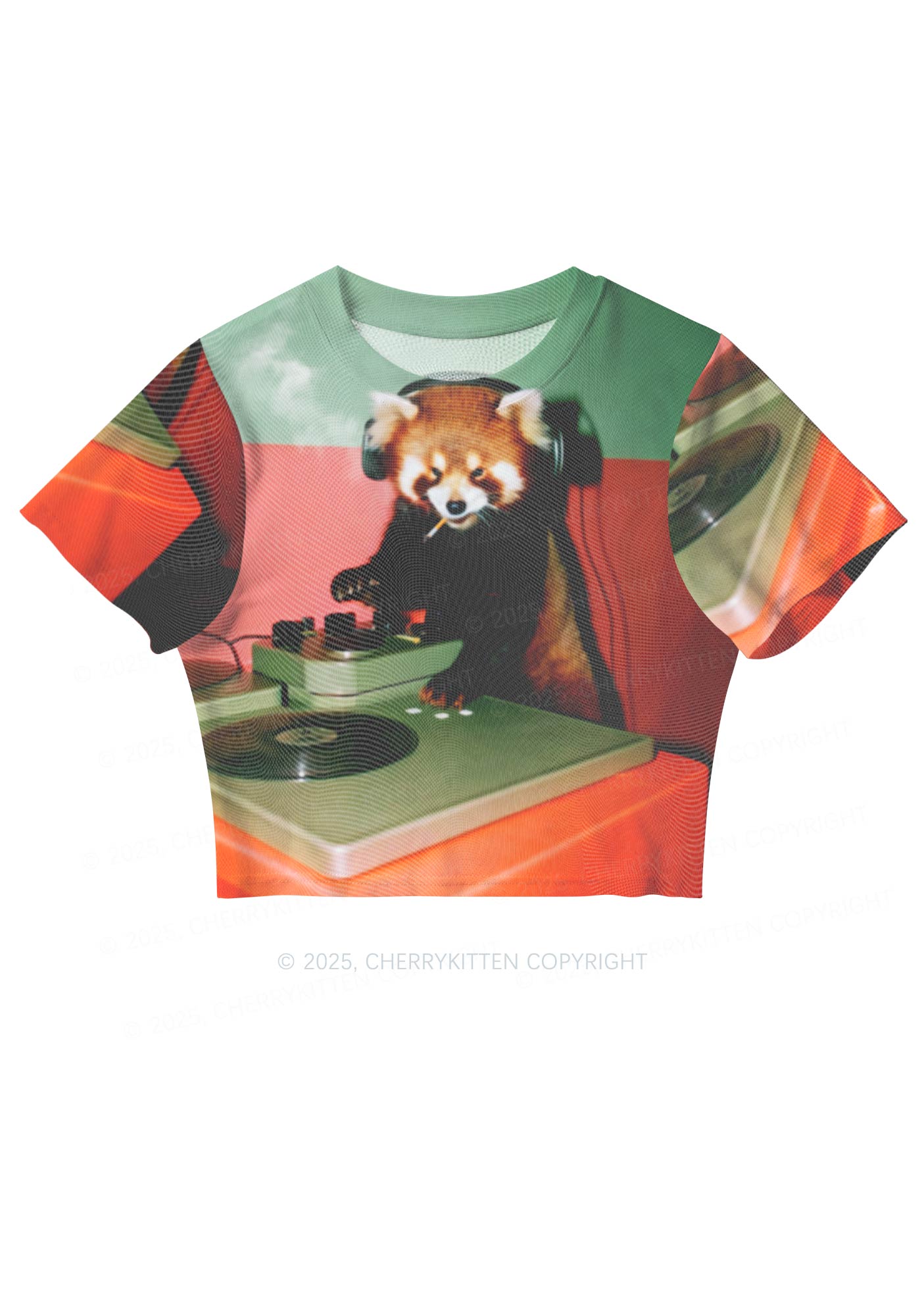 Red Panda Smoke Y2K Mesh Crop Top Cherrykitten