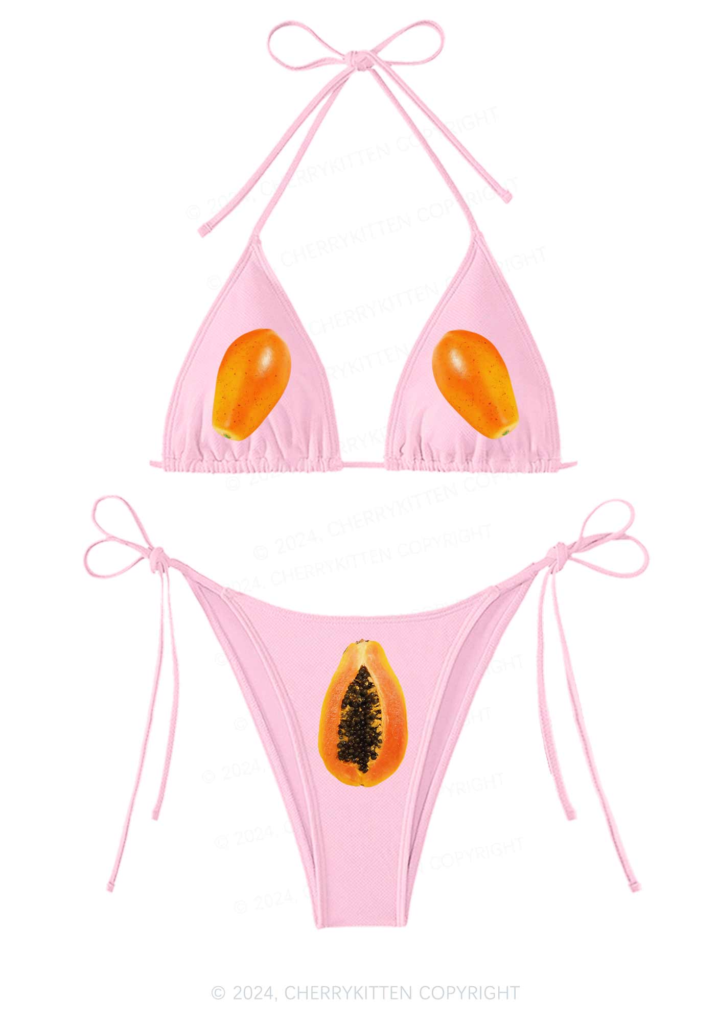 Papaya Y2K Halter Triangle Bikini Set Cherrykitten