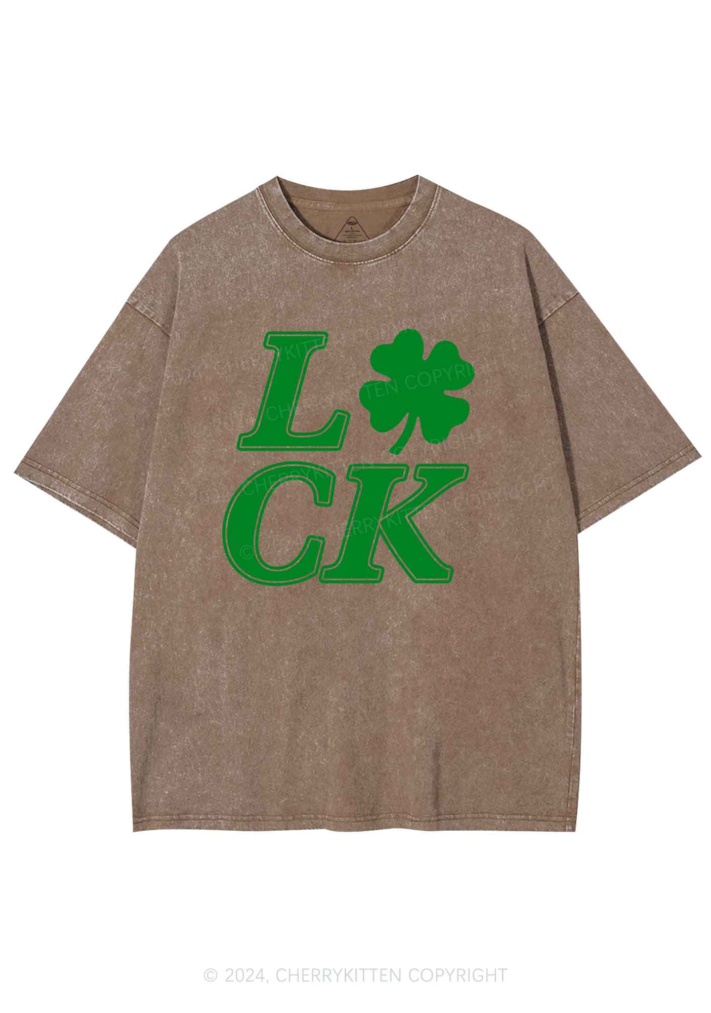 Lucky Clover St Patricks Y2K Washed Tee Cherrykitten
