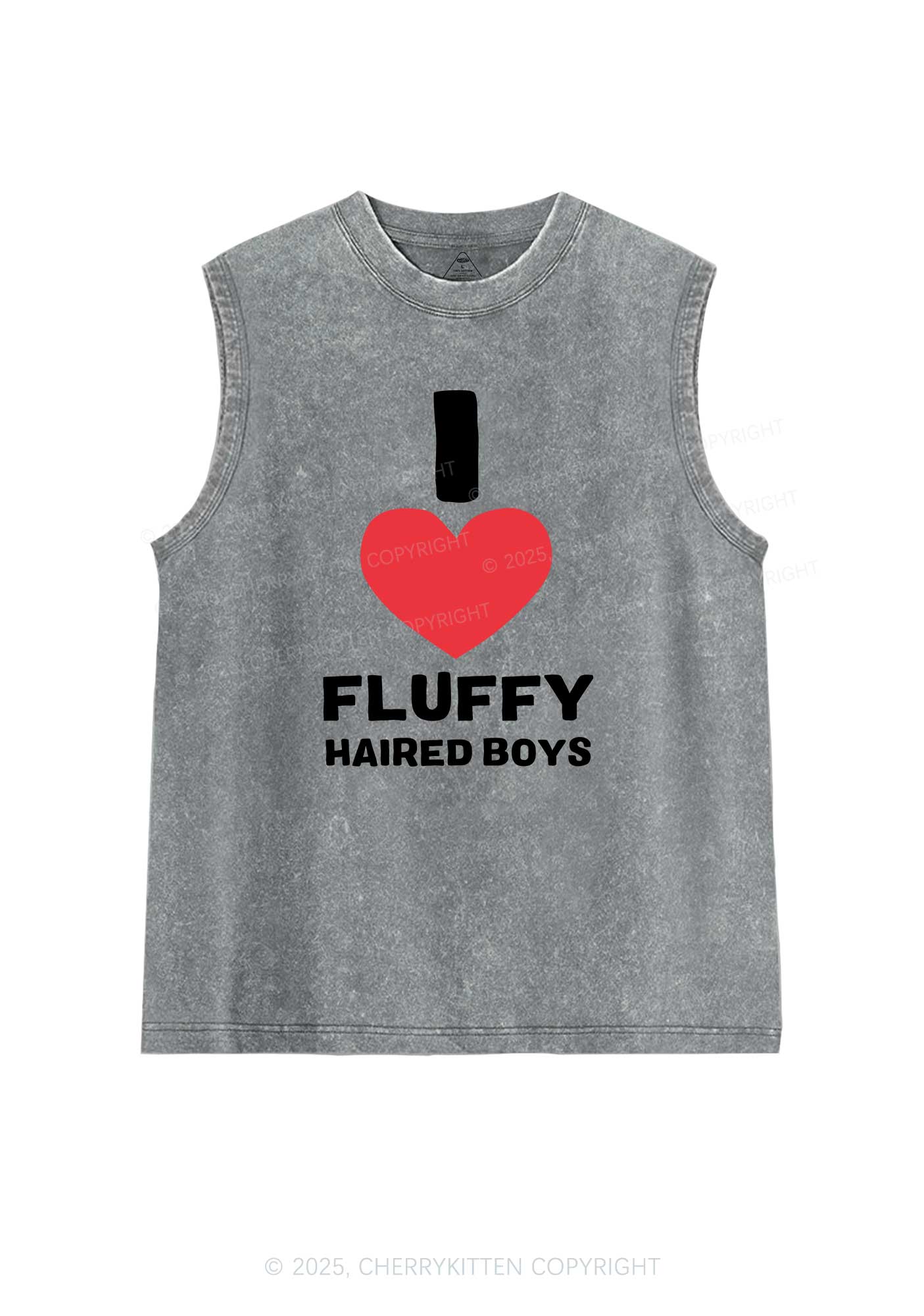 I Love Fluffy Haired Boys Y2K Washed Muscle Tank Cherrykitten
