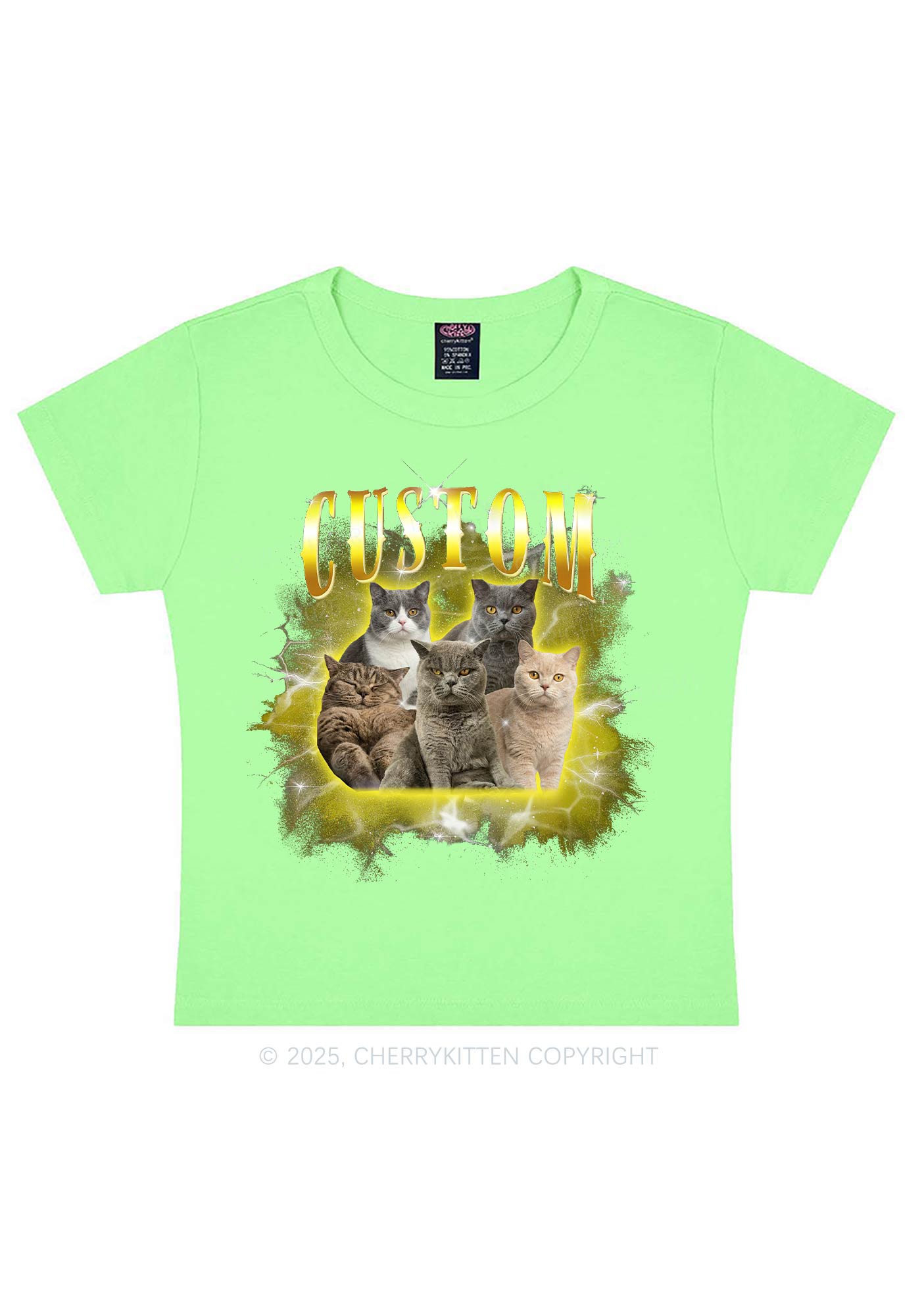 Custom Cat Photo Art Y2K Baby Tee Cherrykitten