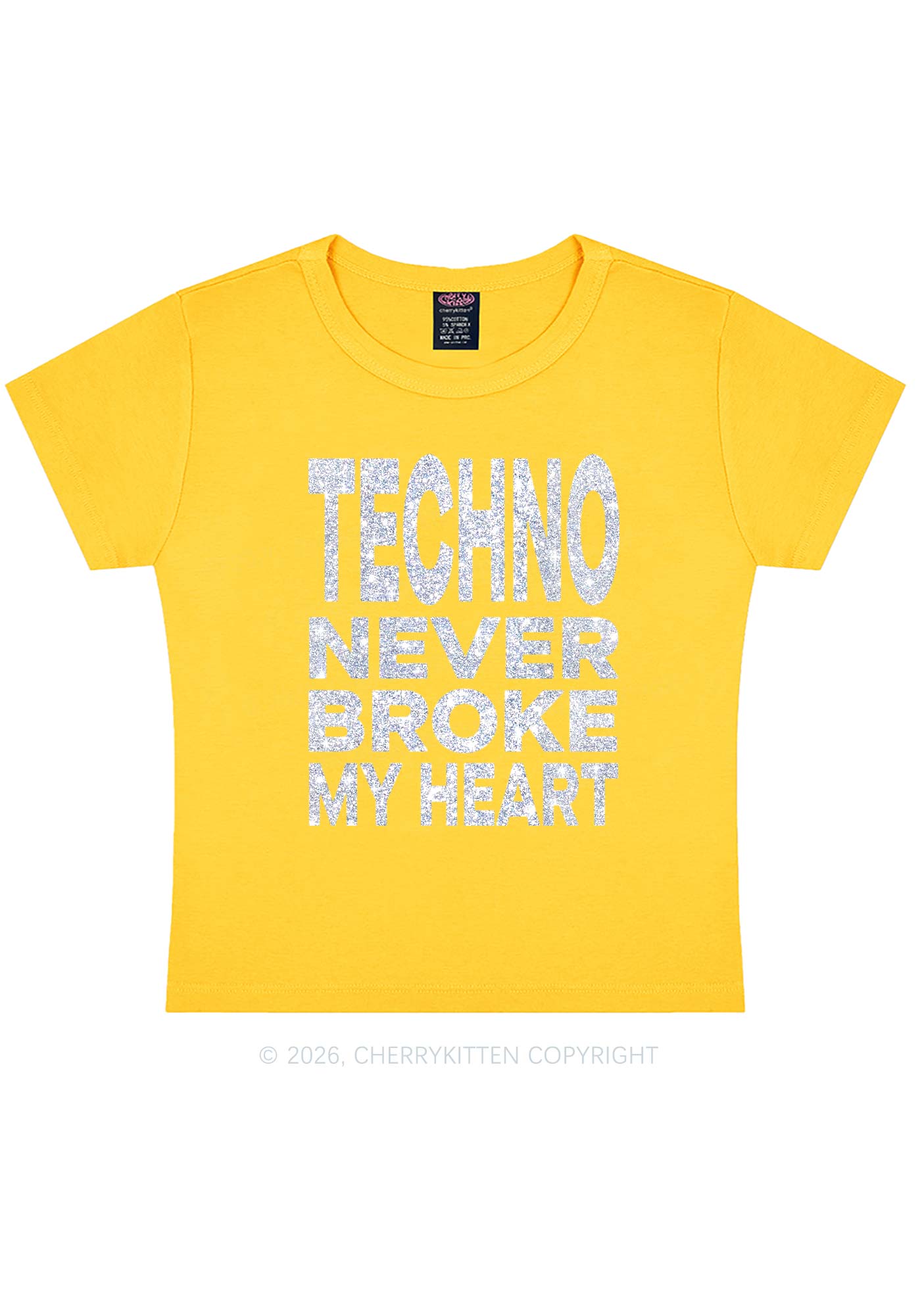 Glitter Techno Heart Y2K Baby Tee Cherrykitten