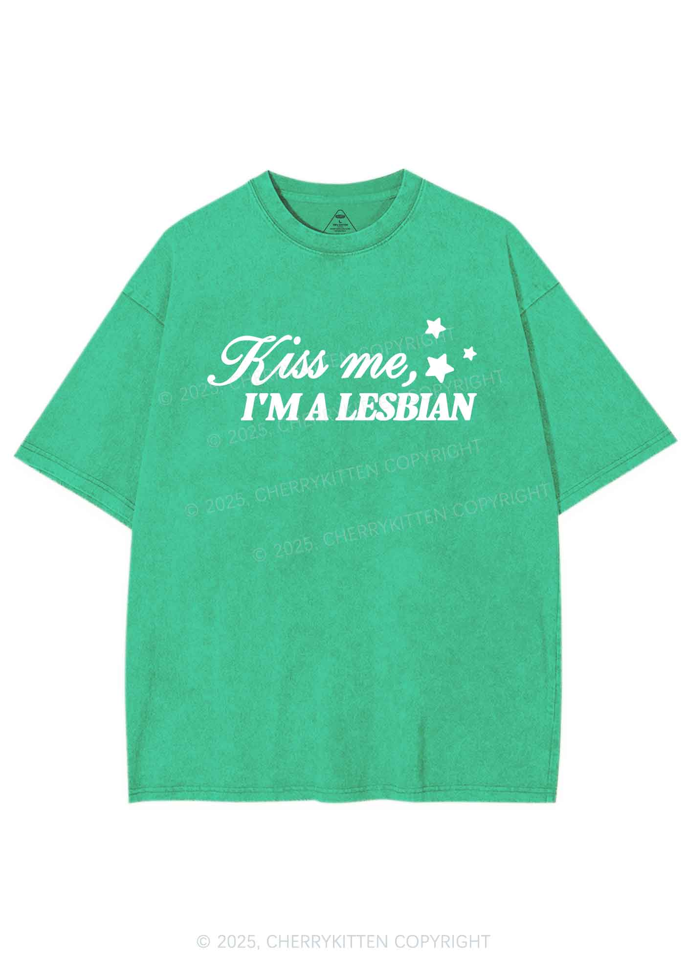 Kiss Me Im Lesbian Pride Y2K Shirts Washed Tee Cherrykitten