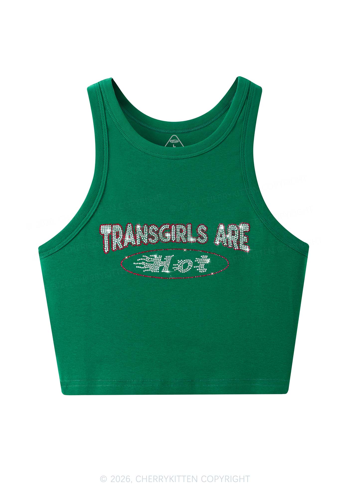 Rhinestone Transgirls Are Hot Pride Y2K Crop Tank Top Cherrykitten