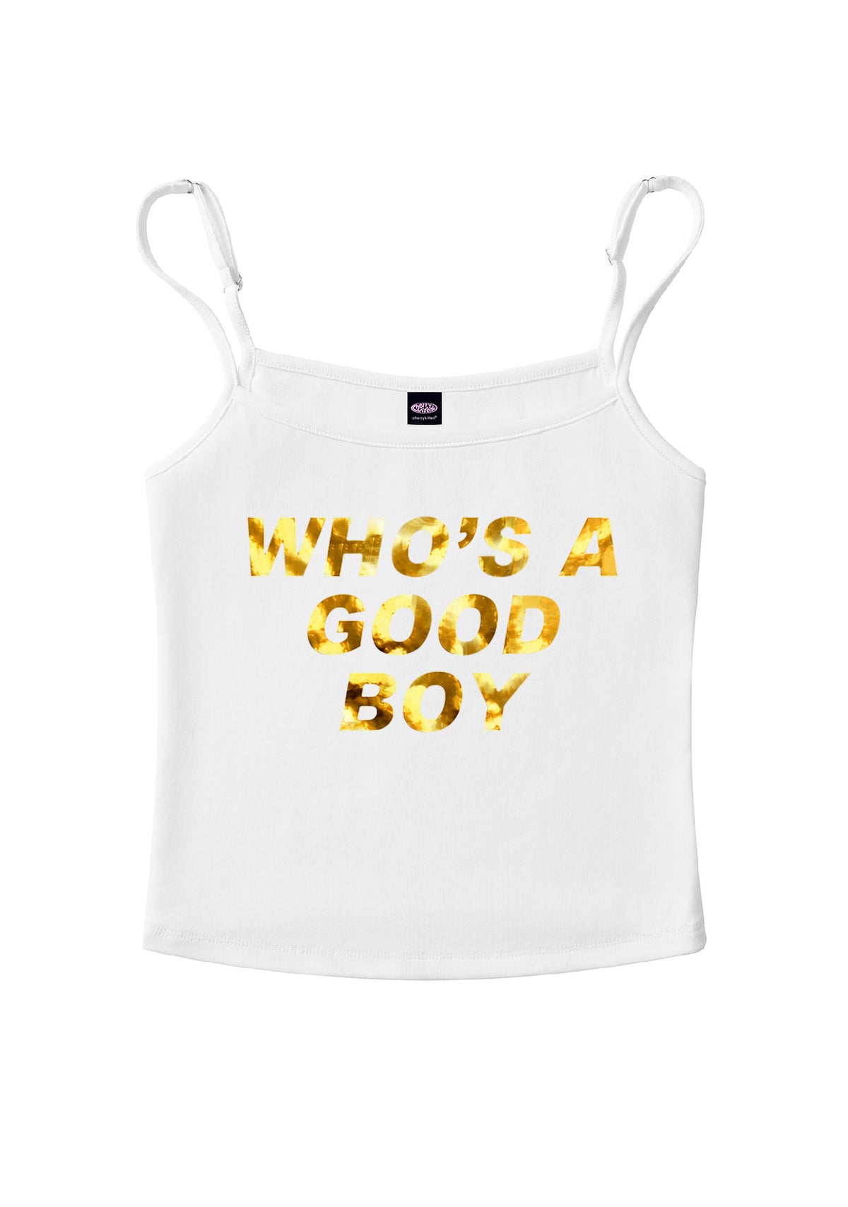 Whos A Good Boy Silver Foil Printed Y2K Spaghetti Strap Cami Cherrykitten