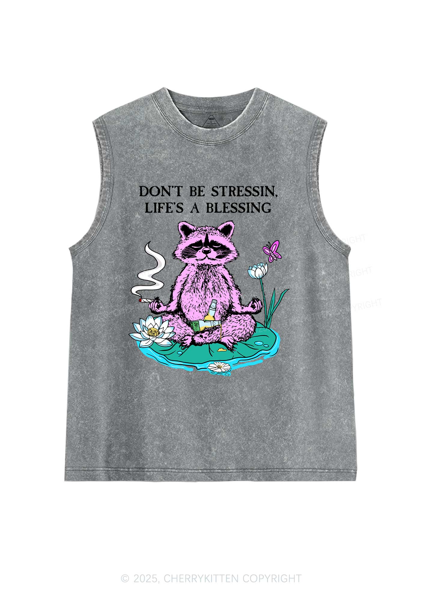 Dont Stress Raccoon Y2K Washed Muscle Tank Cherrykitten
