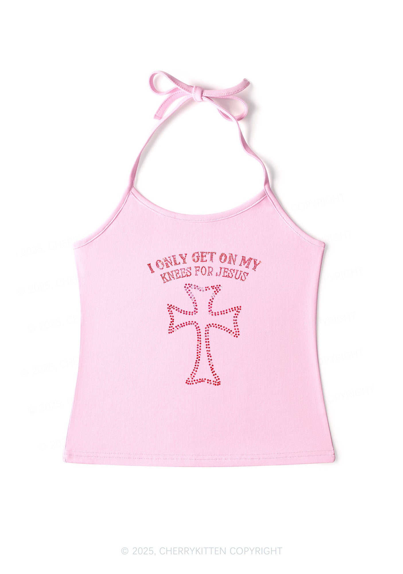 Rhinestone Get On Knees For Jesus Y2K Halter Neck Cami Cherrykitten