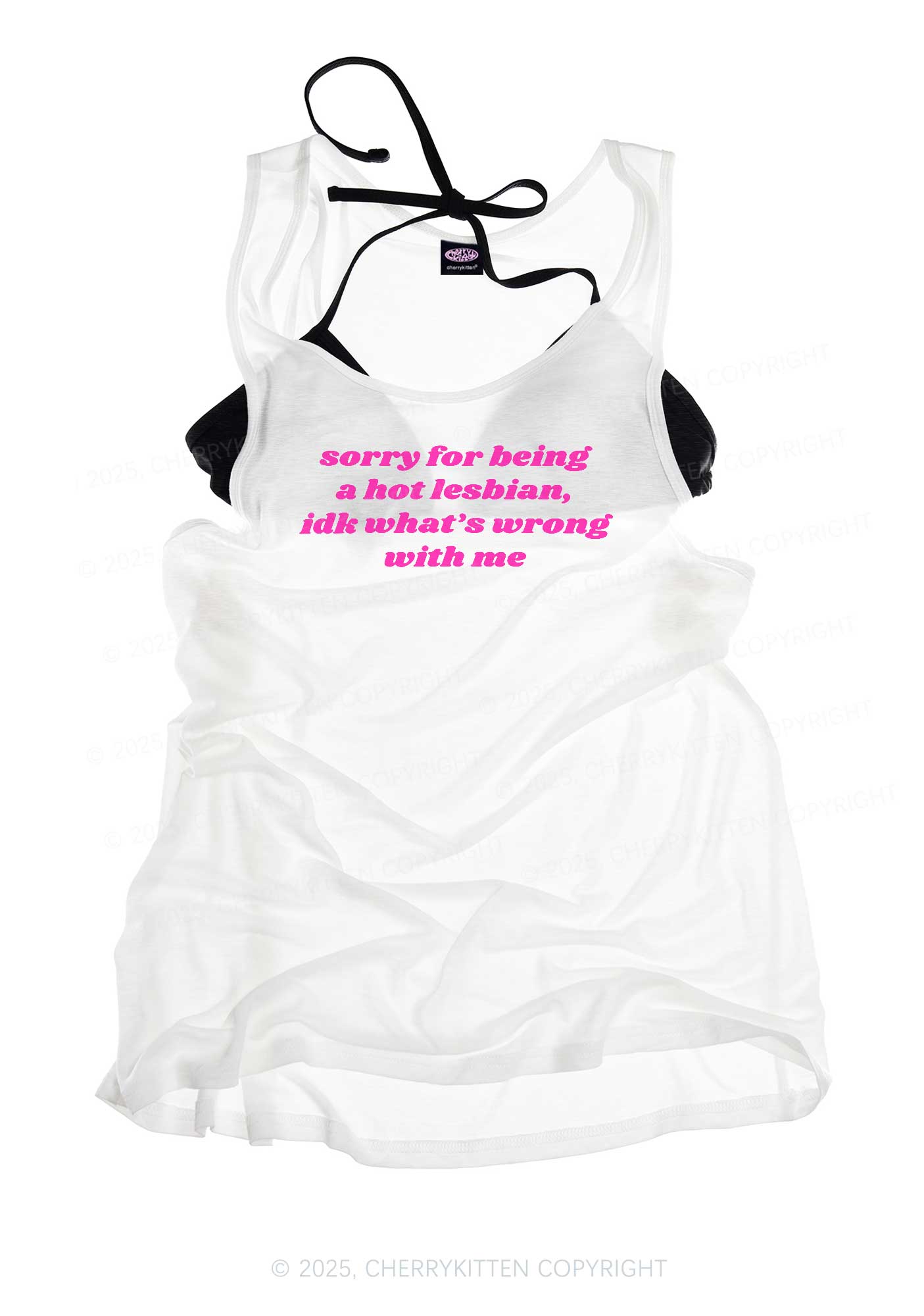 Sorry For Being Hot Lesbian Pride Y2K Sheer Boyfriend Tank Cherrykitten