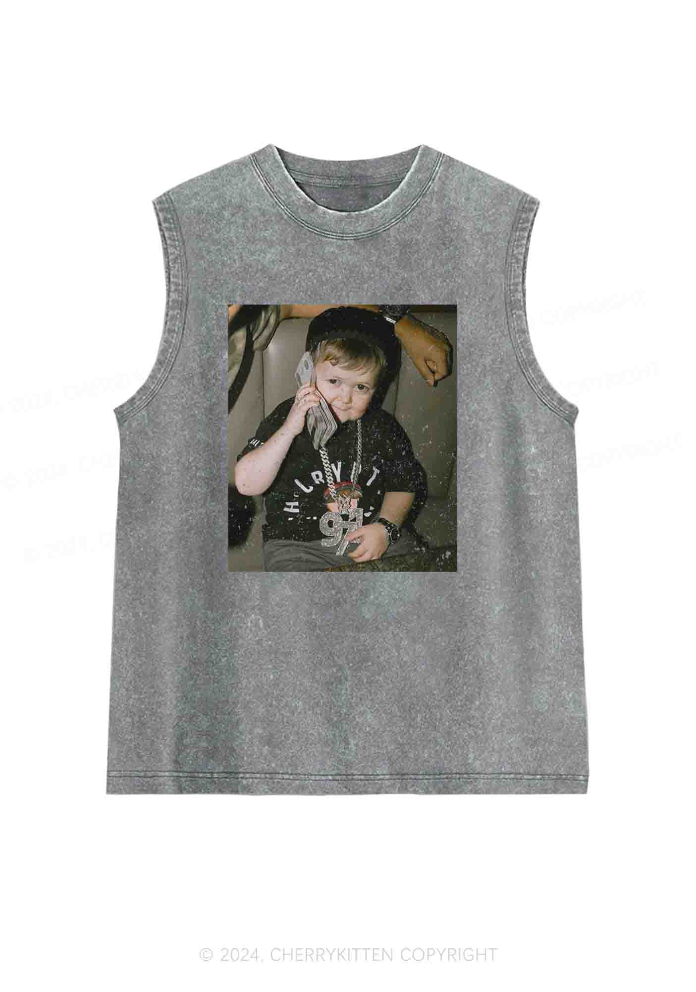 He Is Pretending To Call Y2K Washed Tank Cherrykitten