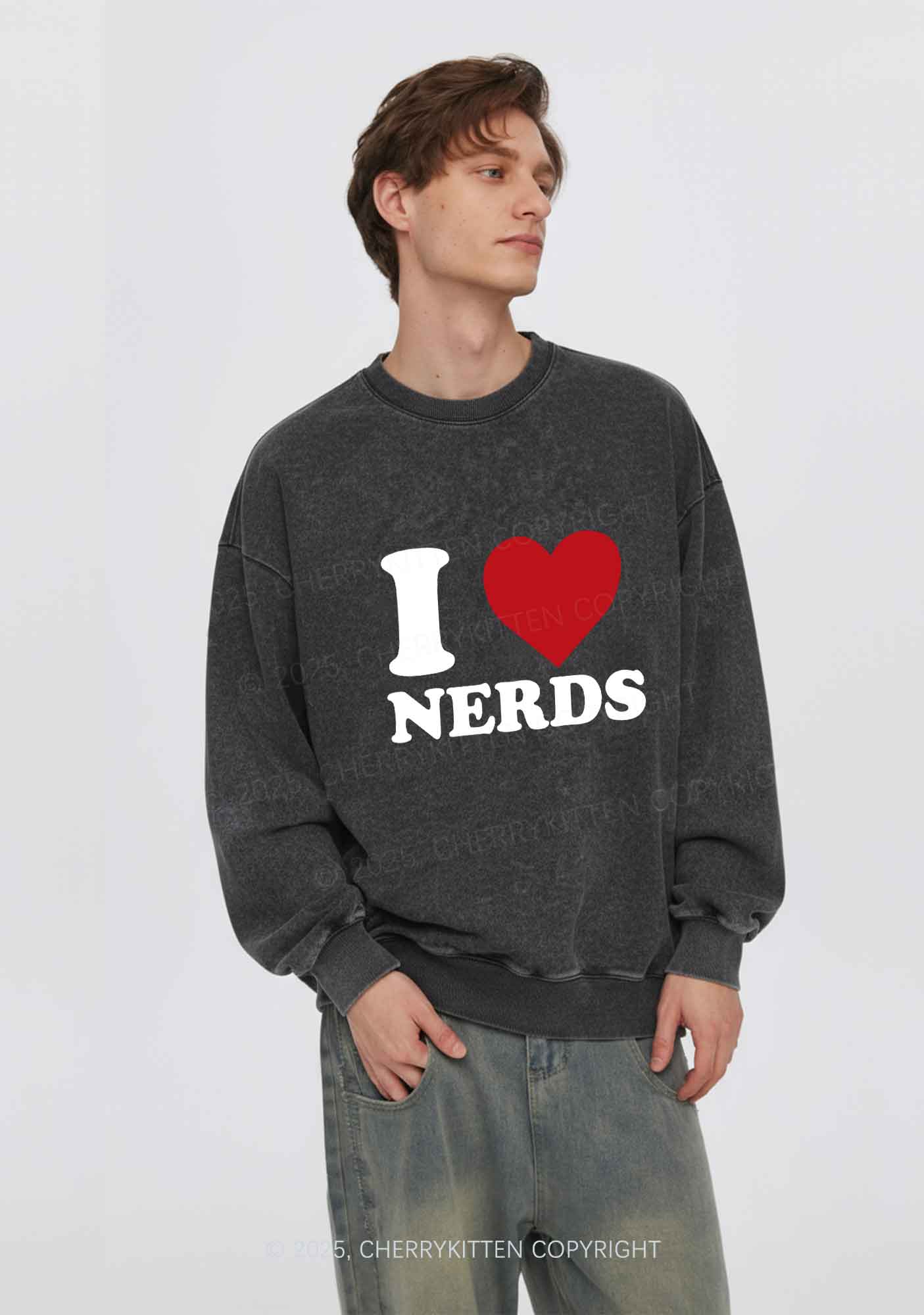 I Love Nerds Y2K Washed Sweatshirts Cherrykitten