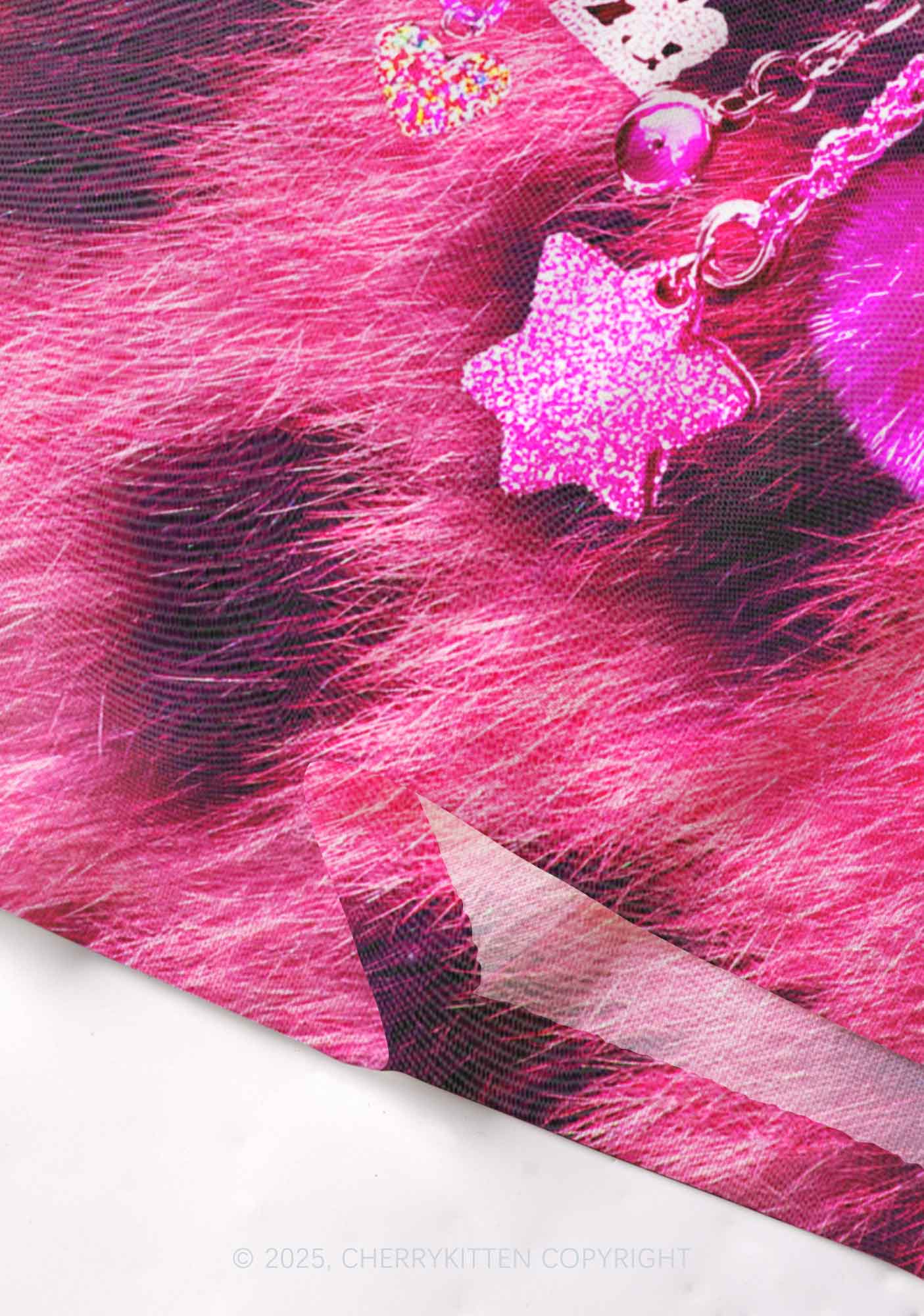 Pink Plush Phone Y2K Mesh Cami Tank Cherrykitten