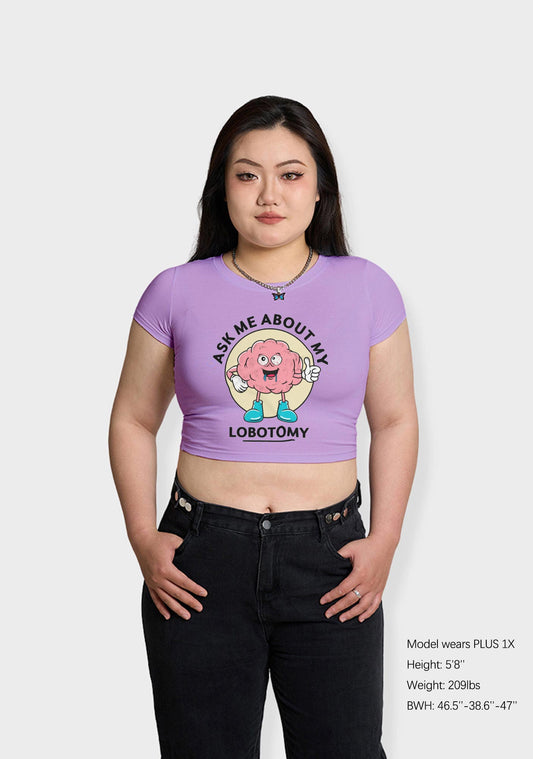 Curvy Ask Me About My Lobotomy Baby Tee