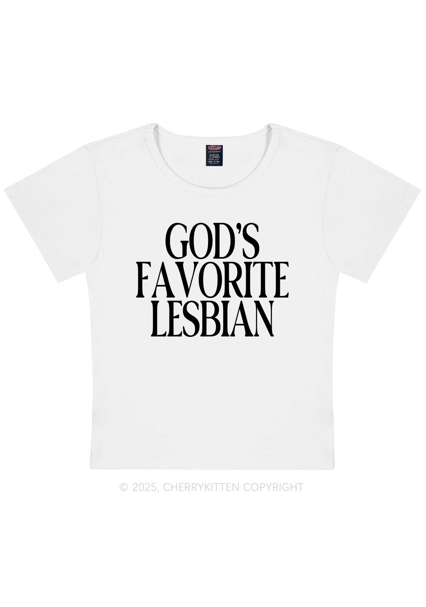 Gods Favorite Lesbian Pride Y2K Baby Tee Cherrykitten