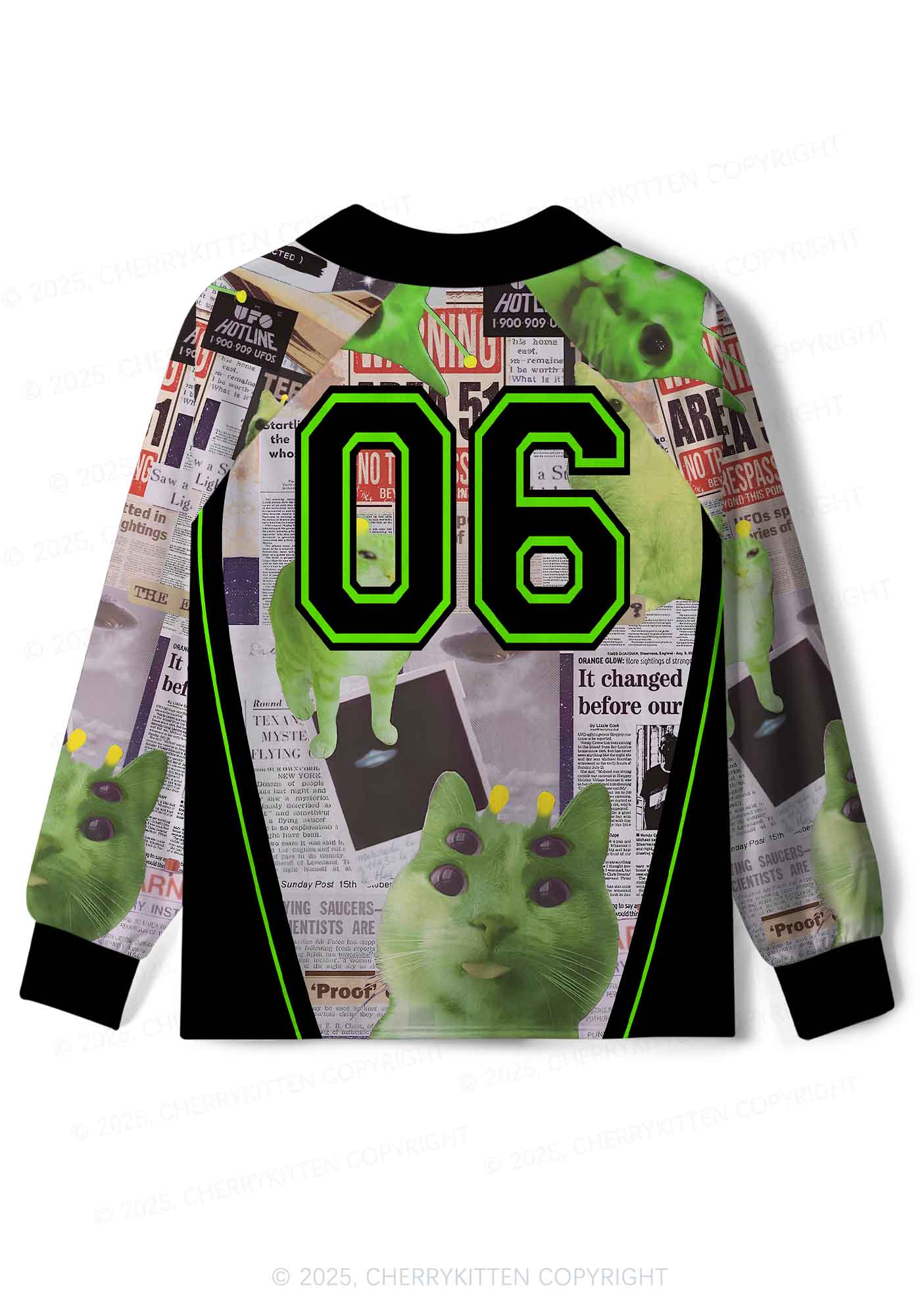 Custom Green Alien Kitten Y2K Sport Long Sleeve Jersey Shirts Cherrykitten