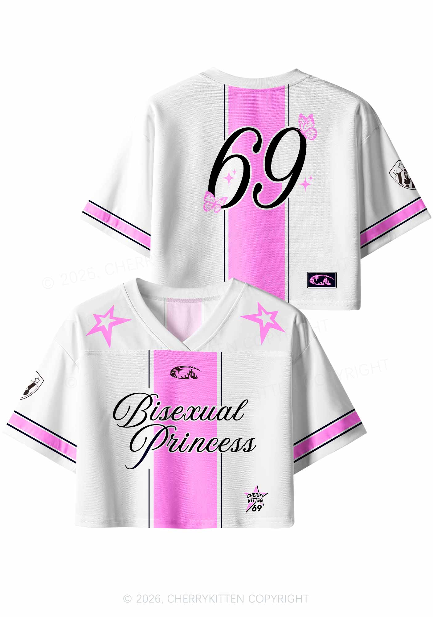 White Bisexual Princess Pride Y2K Crop Sport Jersey Shirts Cherrykitten