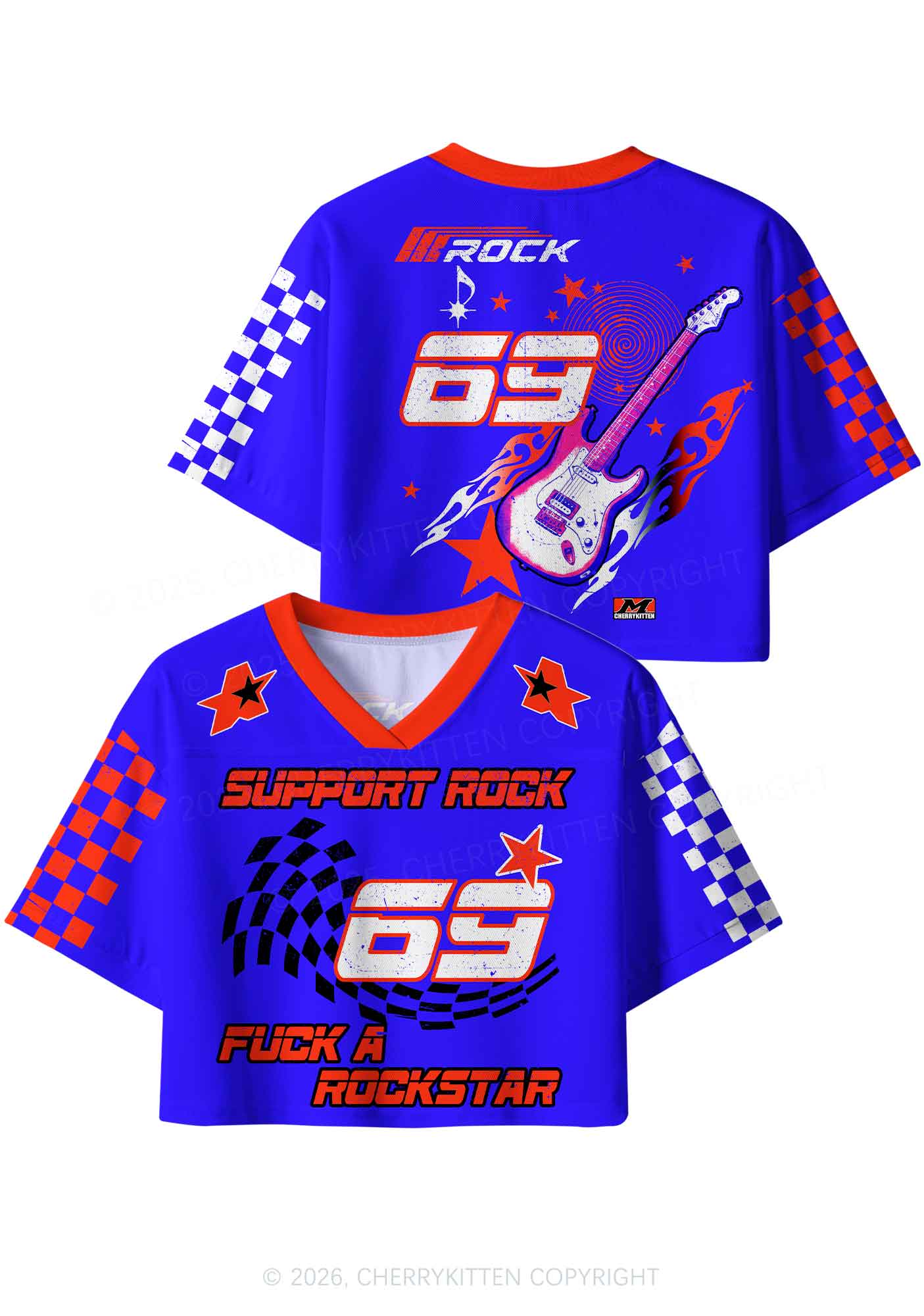 Support Rock Fxxk A Rockstar Y2K Crop Sport Jersey Shirts Cherrykitten