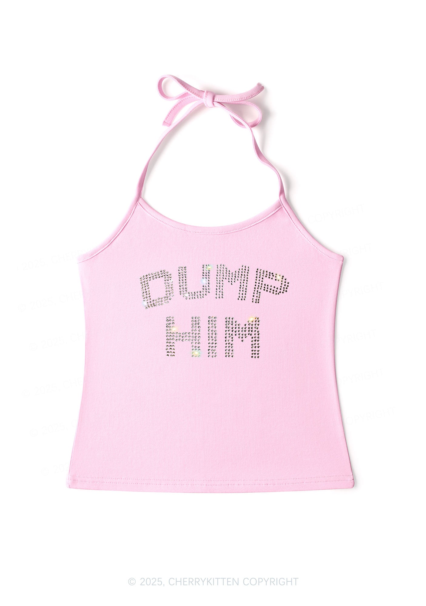 Rhinestone Dump Him Y2K Halter Neck Cami Cherrykitten