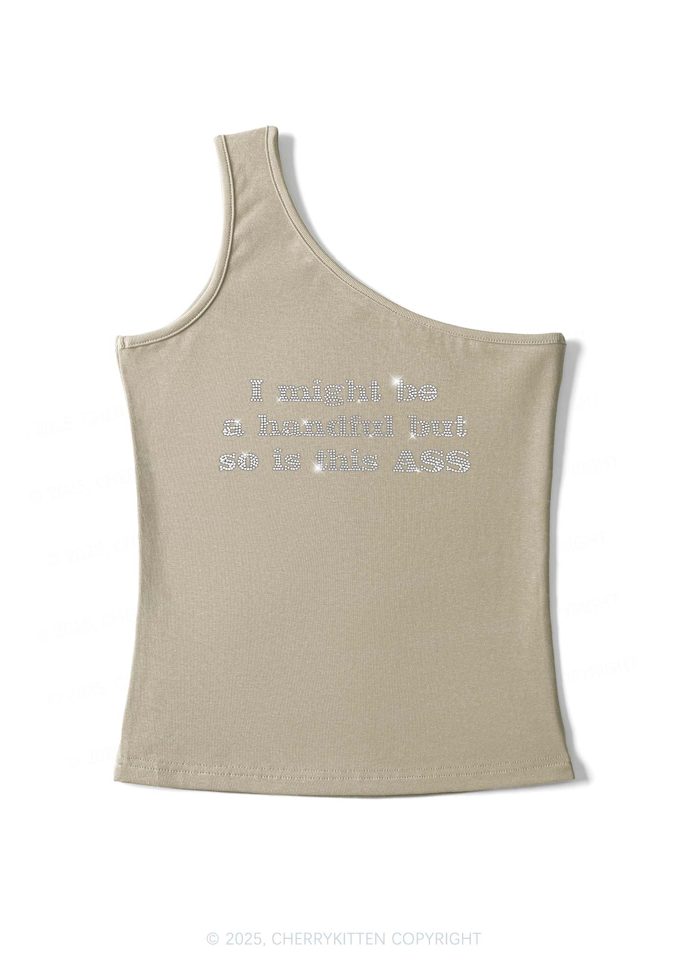 Rhinestone I Might Be Handful Y2K One Shoulder Tank Top Cherrykitten