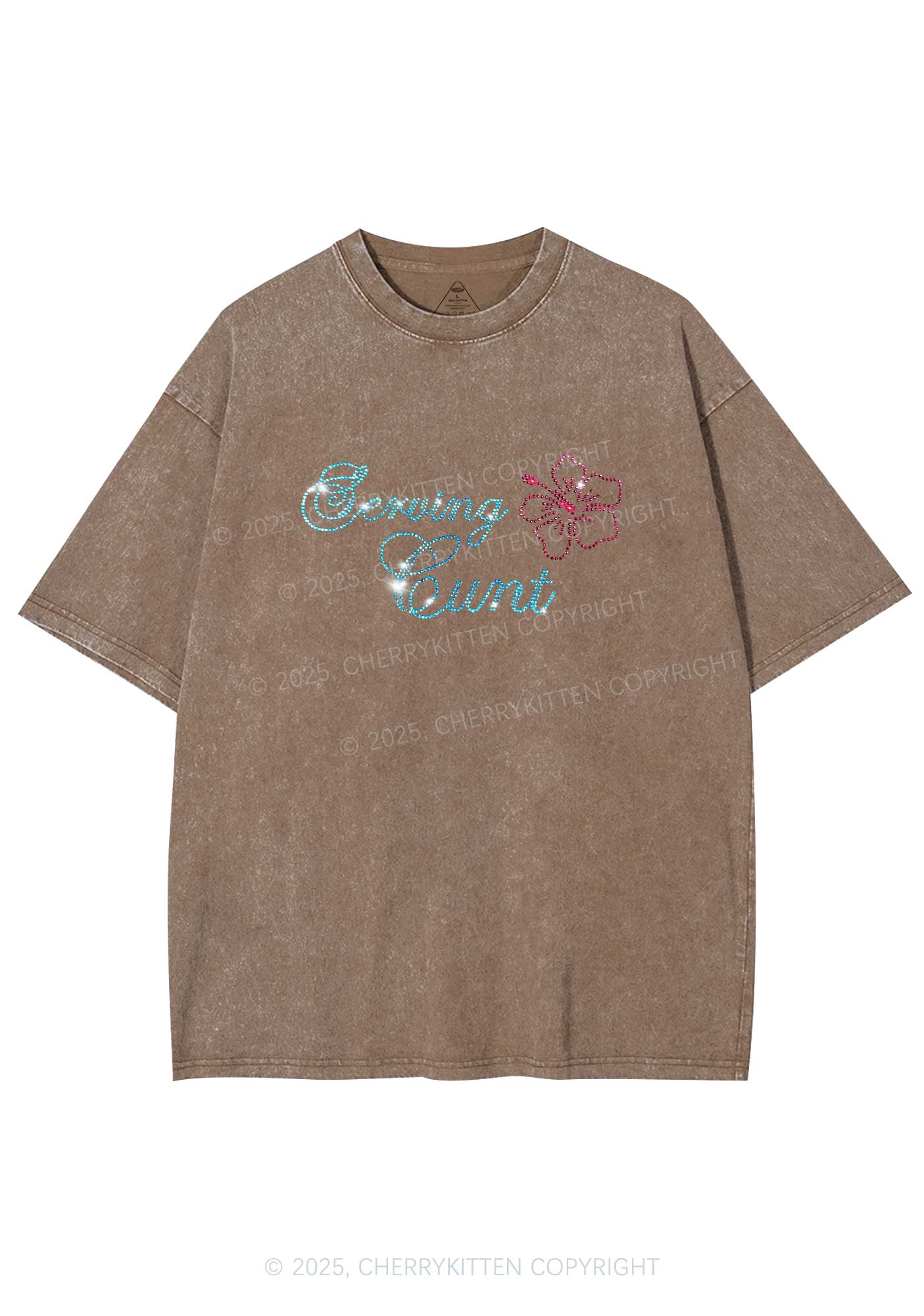 Rhinestone Serving Cxxt Y2K Shirts Washed Tee Cherrykitten