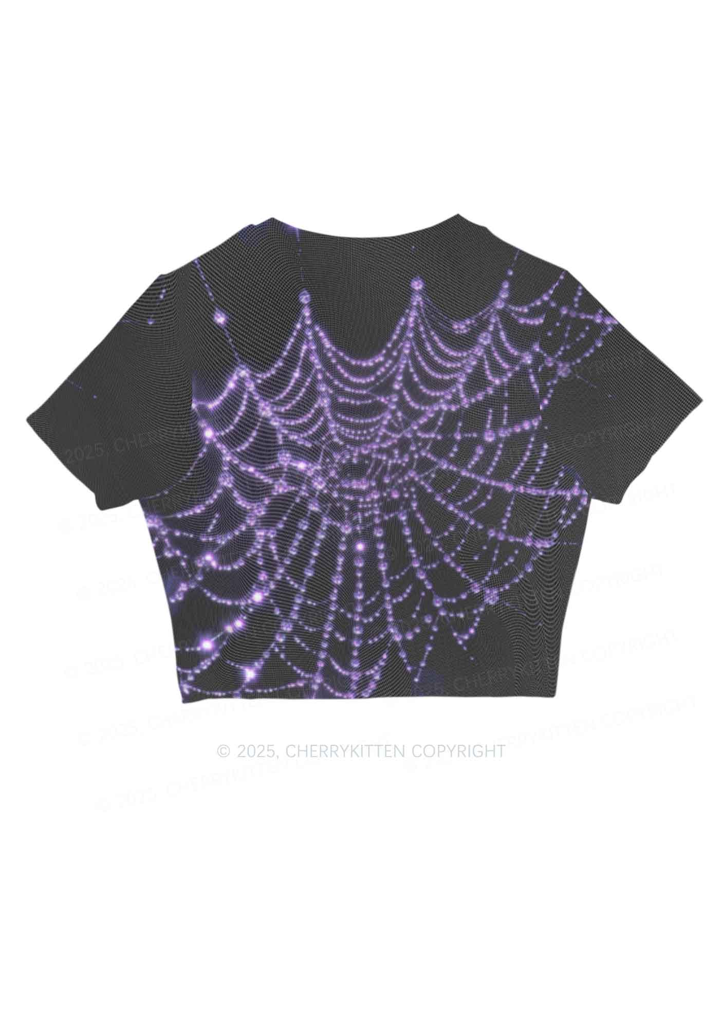 Glistening Spiderweb Y2K Mesh Crop Top Cherrykitten