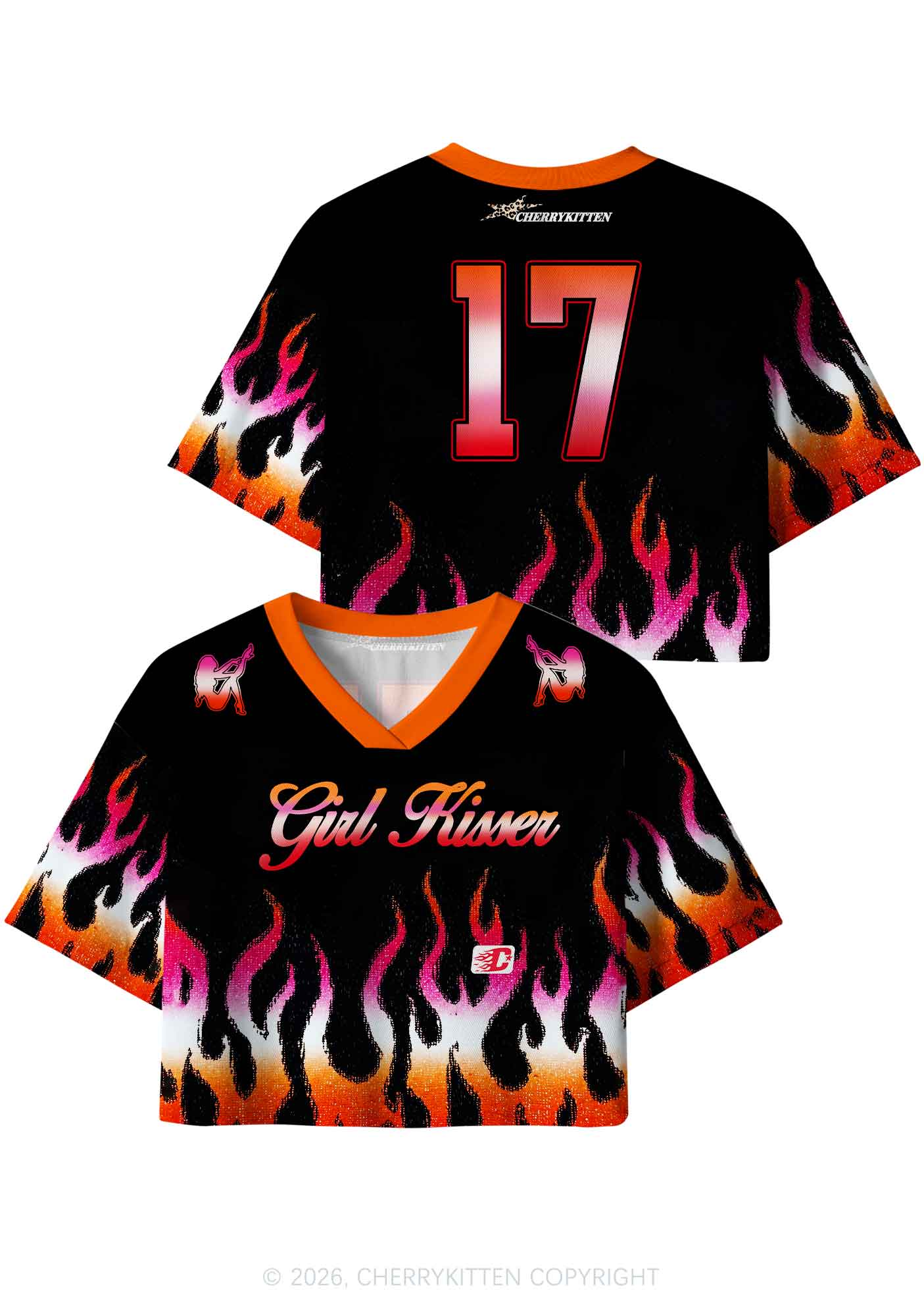 Girl Kisser Lesbian Flame Pride Y2K Crop Sport Jersey Shirts Cherrykitten