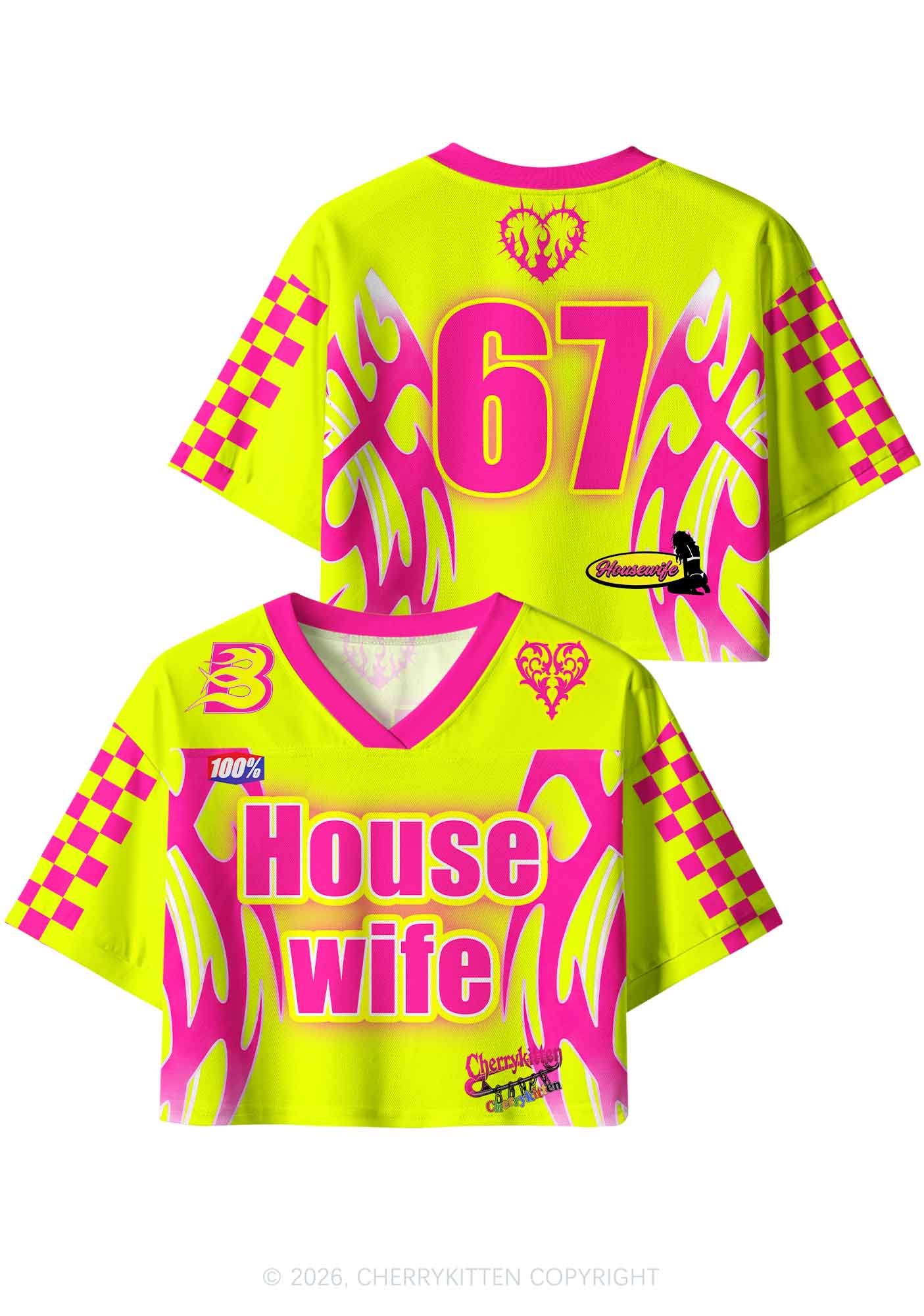 Lime Yellow House Wife Y2K Crop Sport Jersey Shirts Cherrykitten