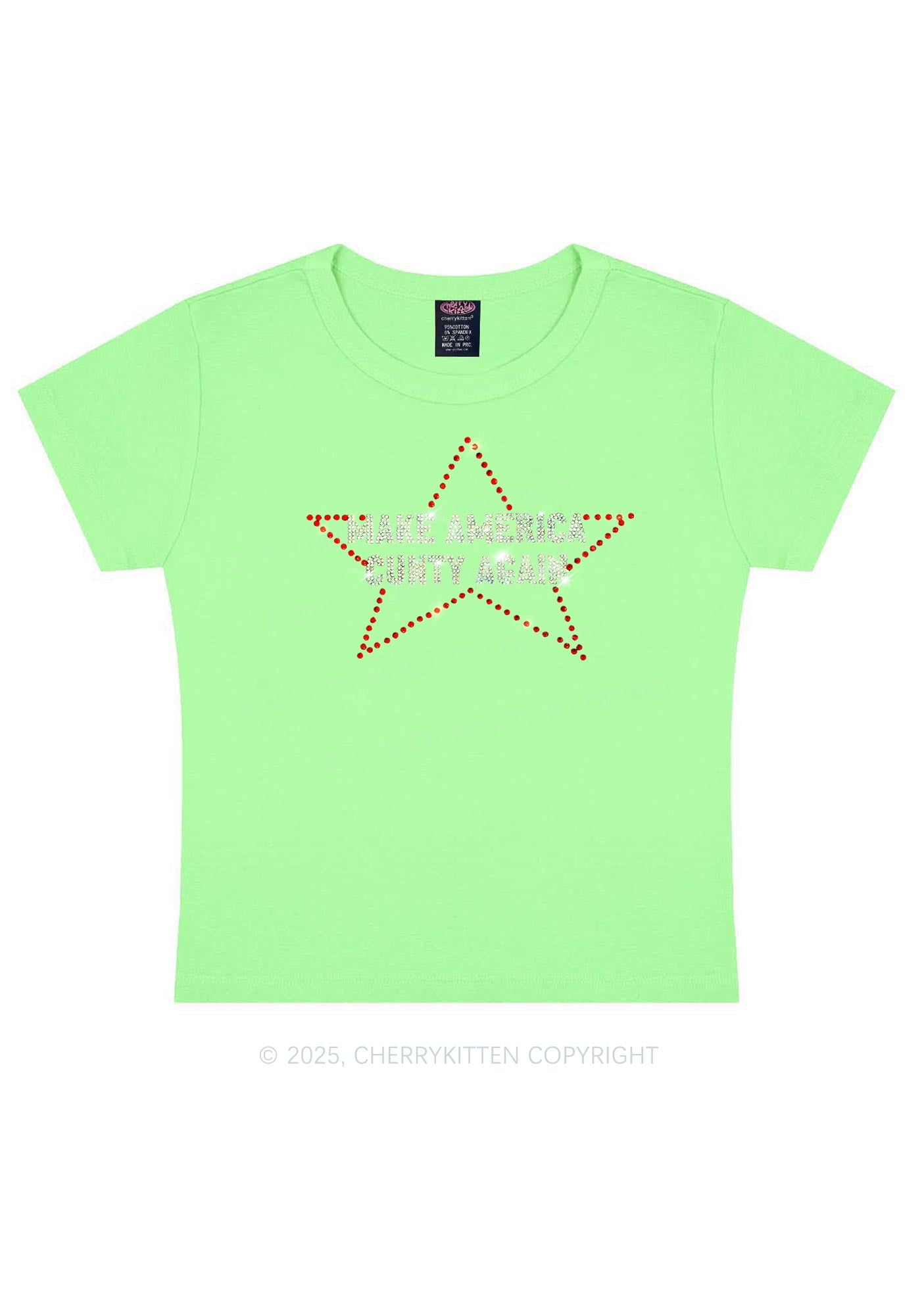 Rhinestone Make America Cxxty Again Y2K Baby Tee Cherrykitten