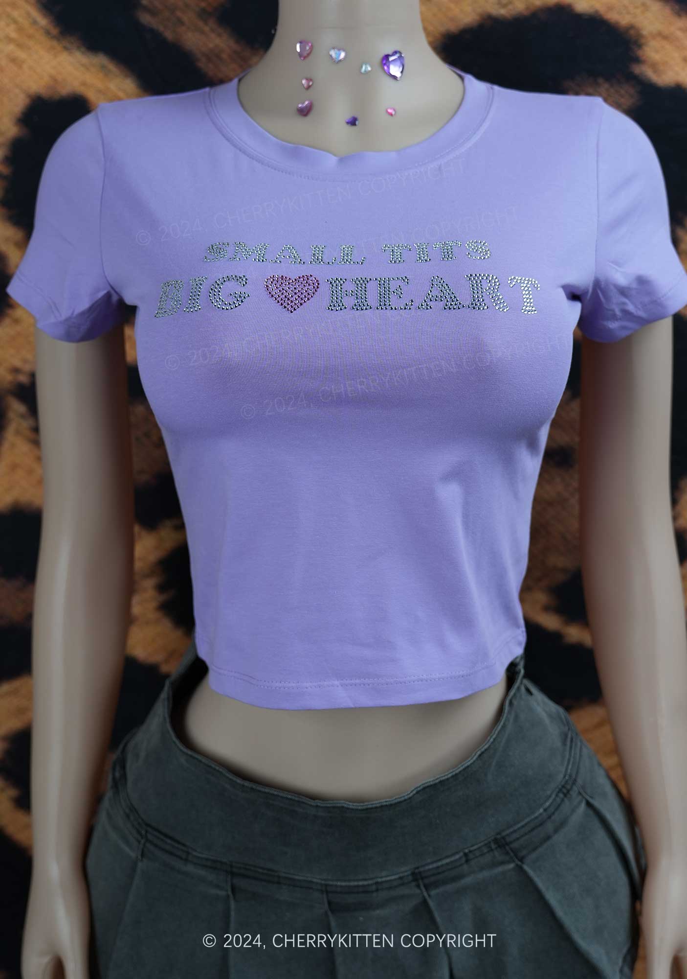 Rhinestone Big Heart Y2K Baby Tee Cherrykitten