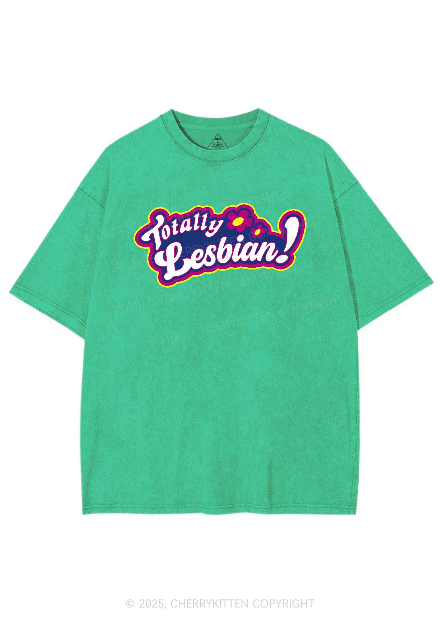 Totally Lesbian Pride Y2K Shirts Washed Tee Cherrykitten
