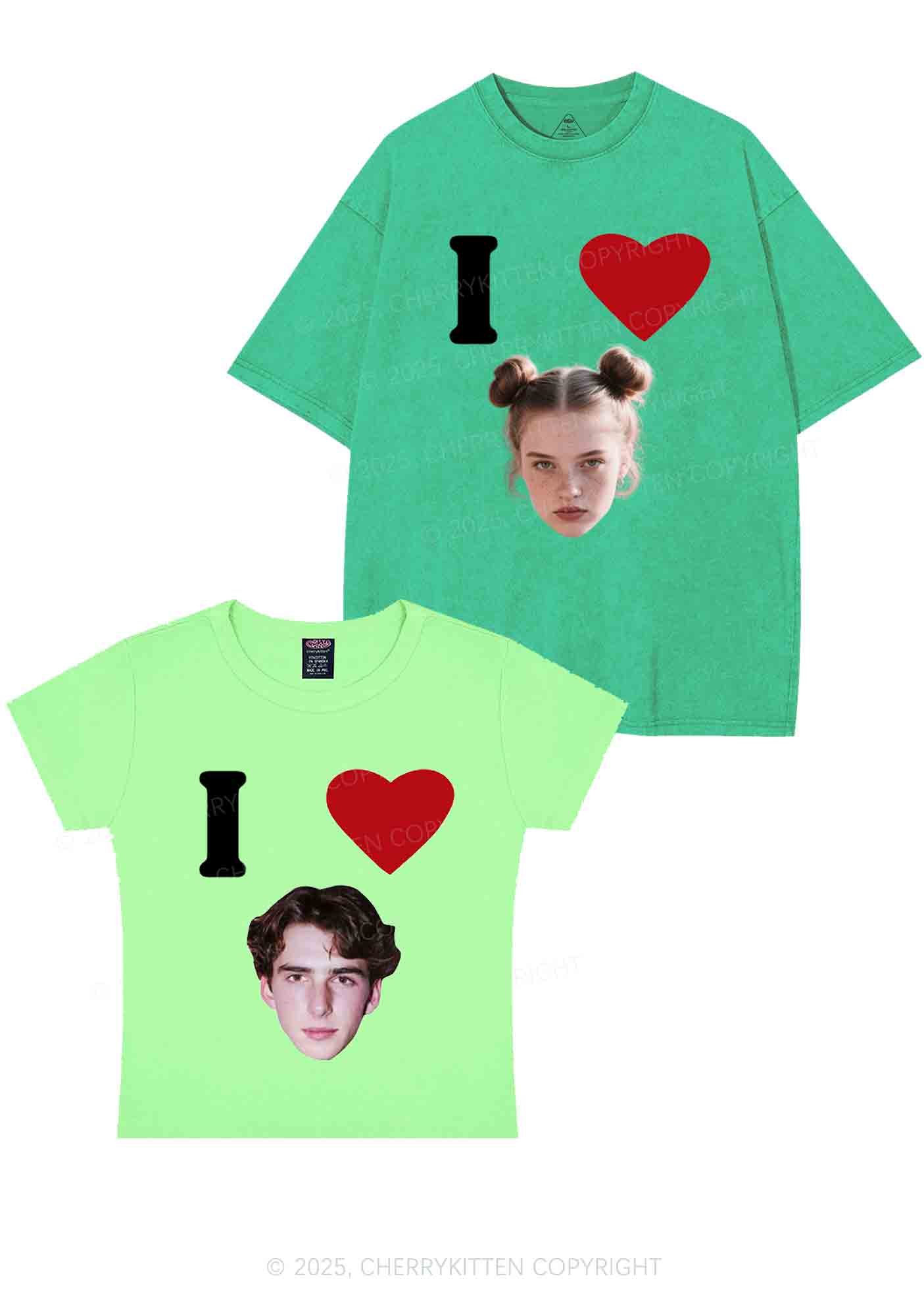 I Love Custom Portrait Y2K Valentine's Day Couple Shirt Cherrykitten