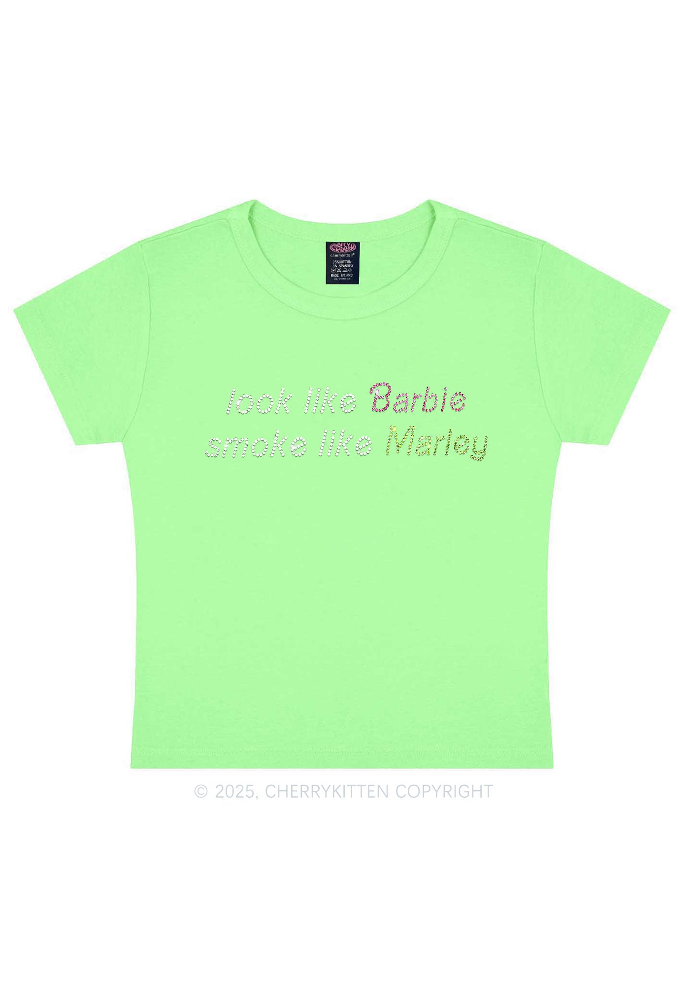 Rhinestone Smoke Like Marley Y2K Baby Tee Cherrykitten