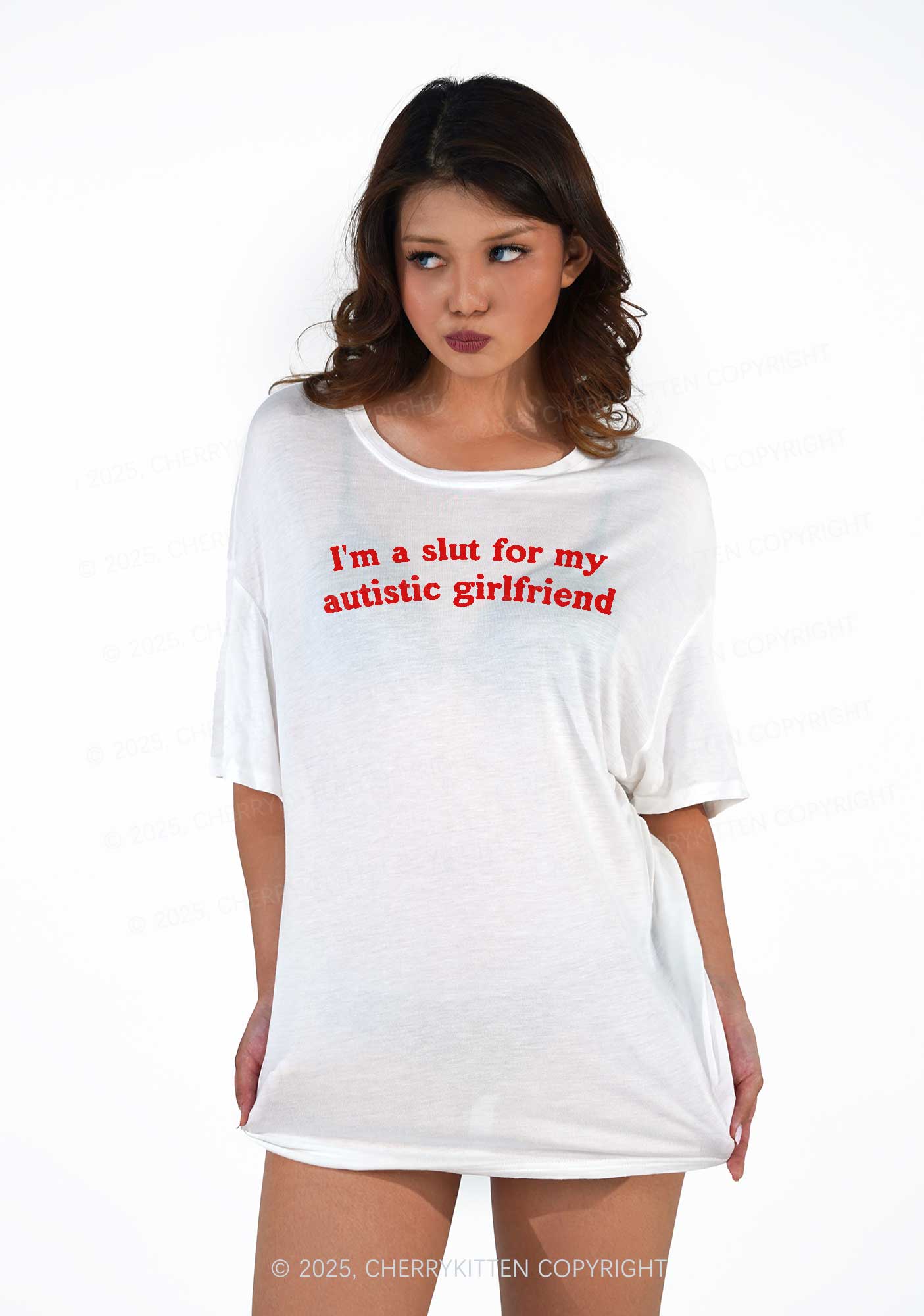 Slxt For My Autistic GF Y2K Sheer Boyfriend Tee Cherrykitten