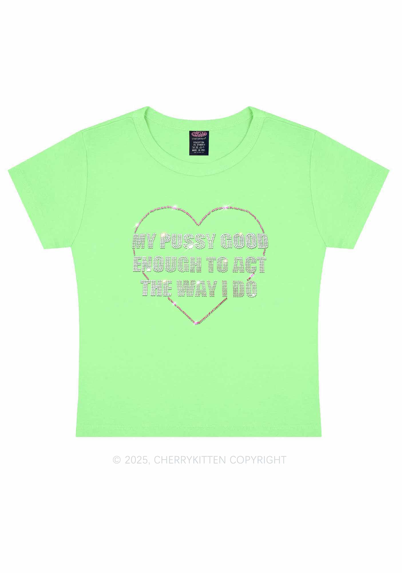 Rhinestone Good Enough To Act Y2K Baby Tee Cherrykitten