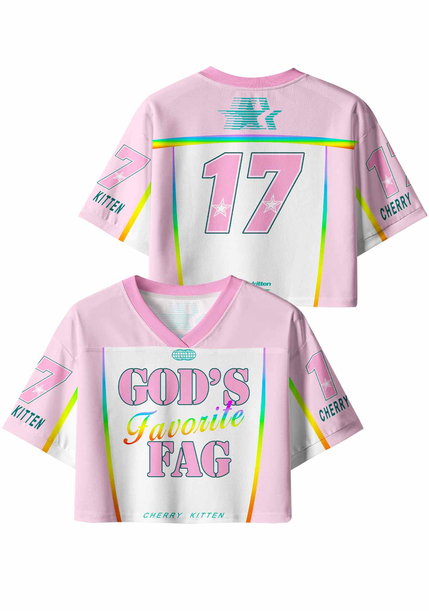 Rainbow Stripe Gods Favorite Fag Pride Y2K Crop Sport Jersey Shirts Cherrykitten
