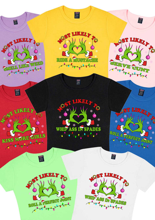 Christmas Most Likely To Custom Text Y2K Baby Tee Cherrykitten