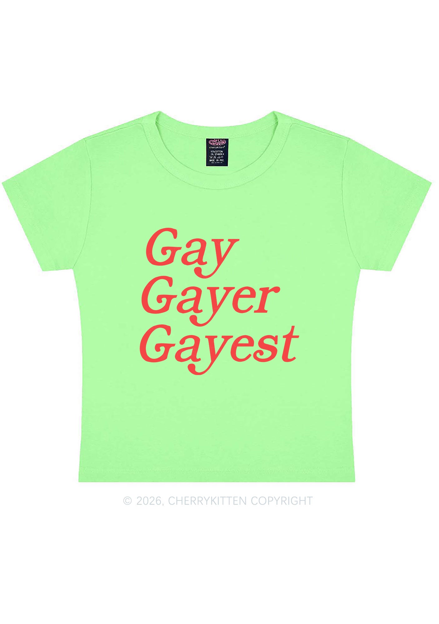 Gay Gayer Gayest Pride Y2K Baby Tee Cherrykitten