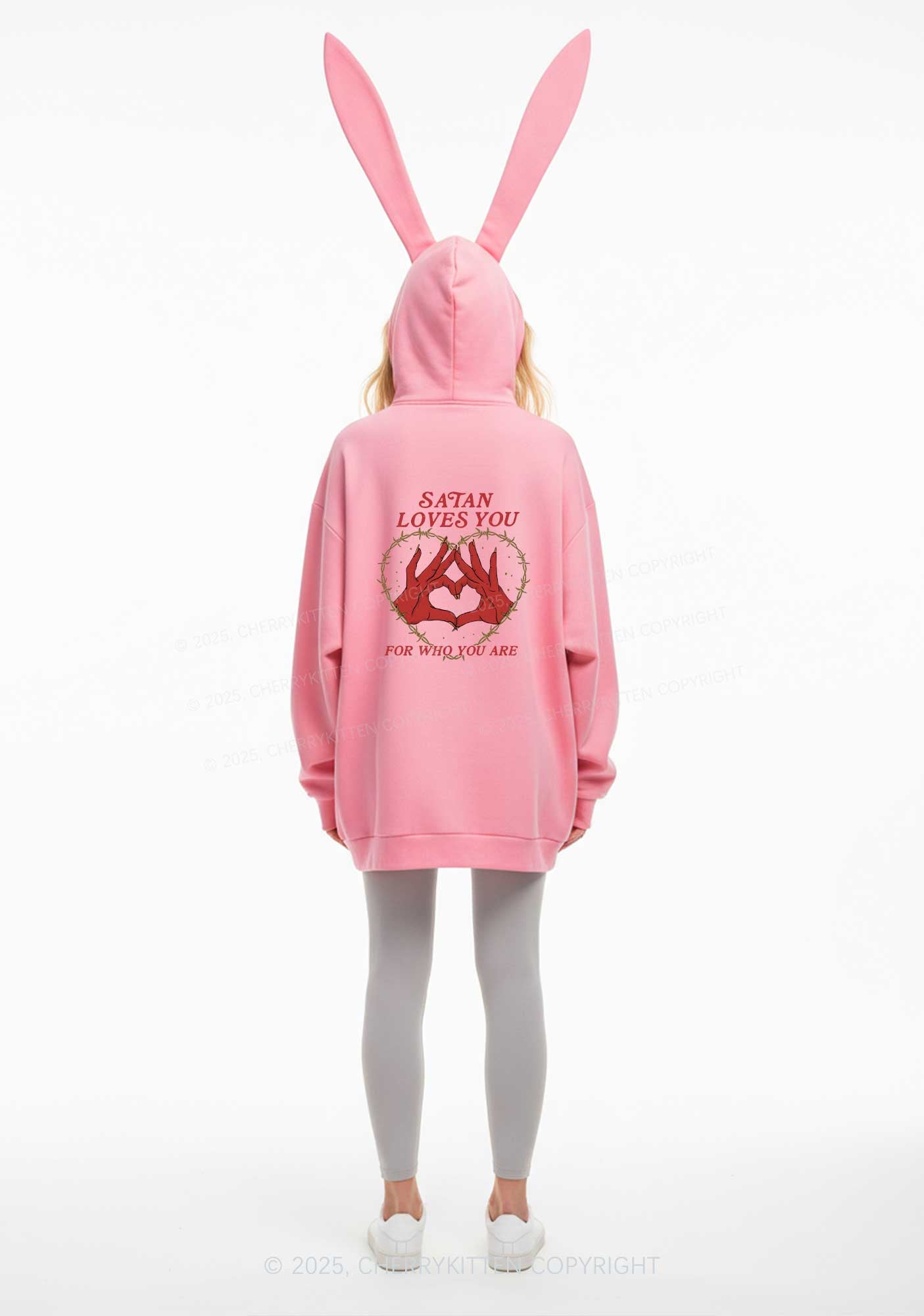 Halloween Satan Loves You Heart Y2K Bunny Ear Zip Hoodie Cherrykitten