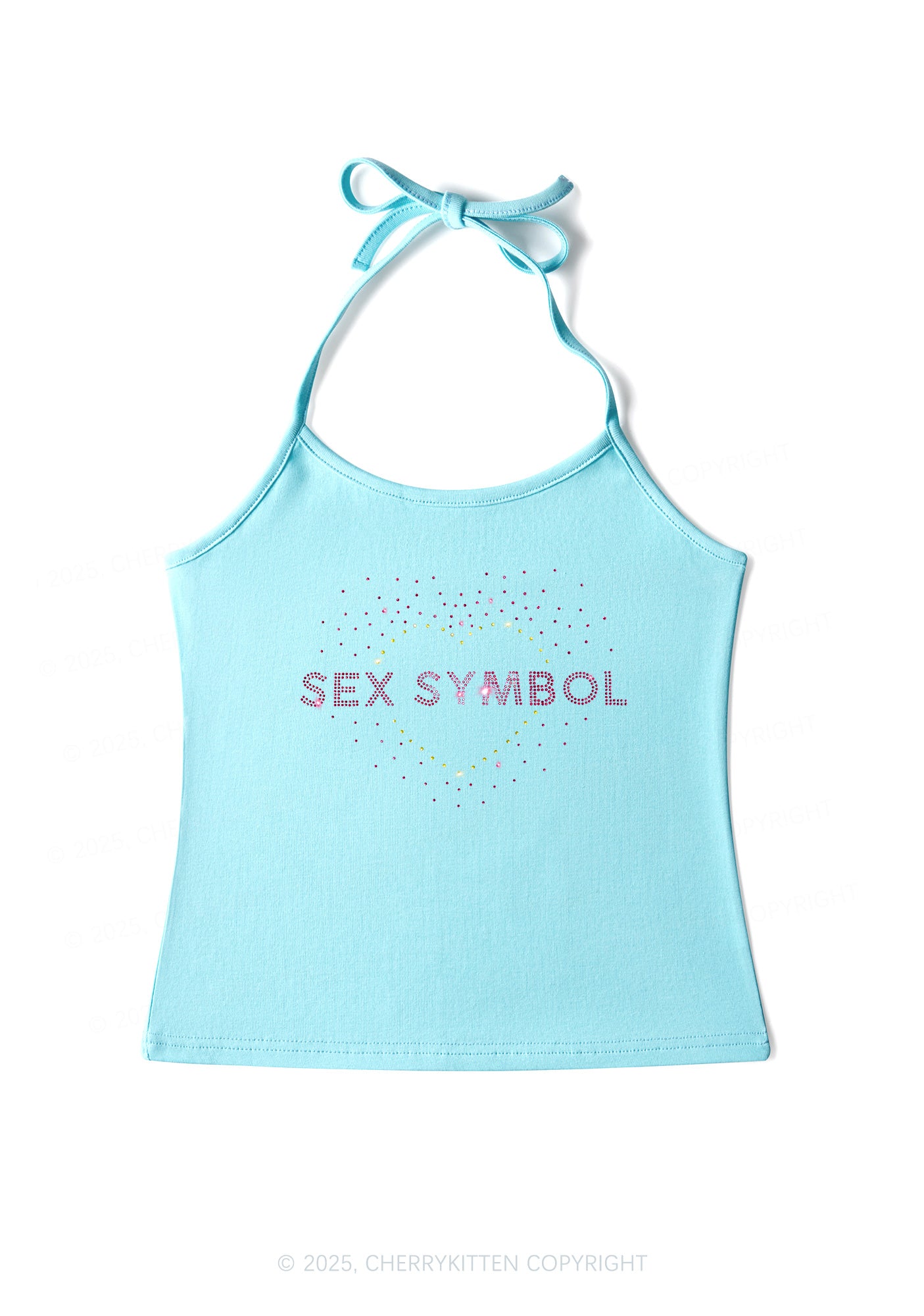 Rhinestone Sx Symbol Y2K Halter Neck Cami Cherrykitten