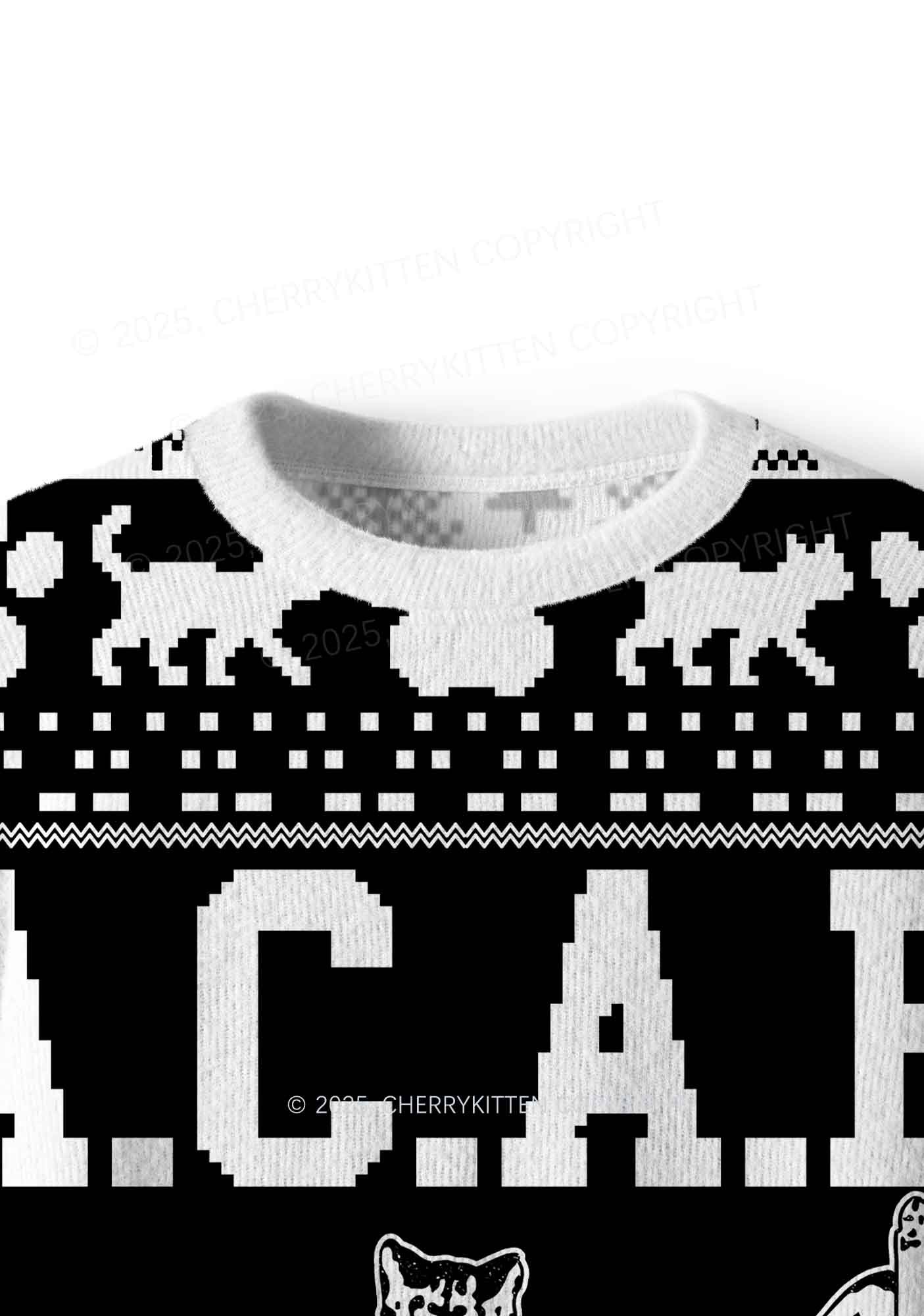 Black ACAB Cats Y2K Christmas Knit Sweatshirt Cherrykitten