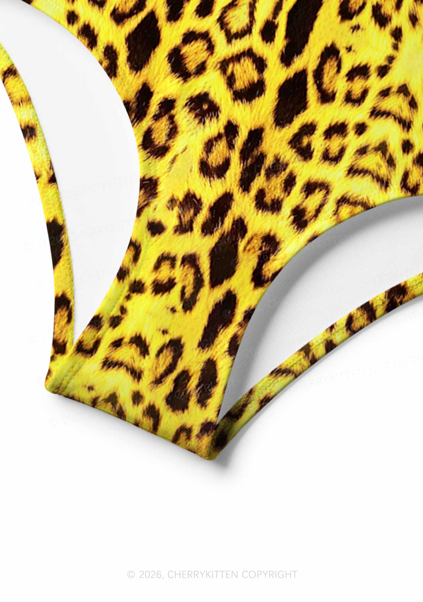 Yellow Leopard Y2K Print Bikini Set Cherrykitten