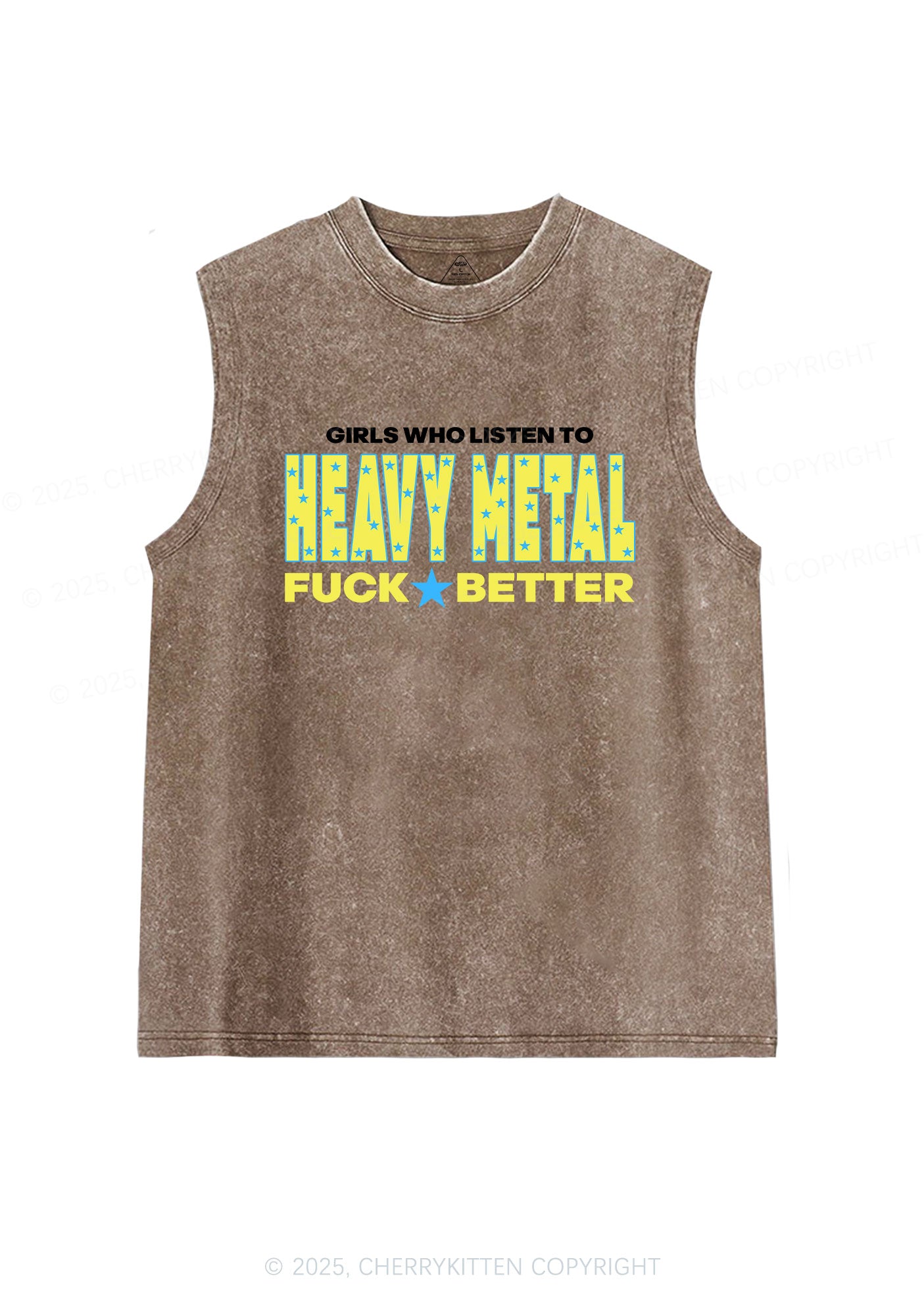 Girls Listen Heavy Metal Y2K Washed Muscle Tank Cherrykitten