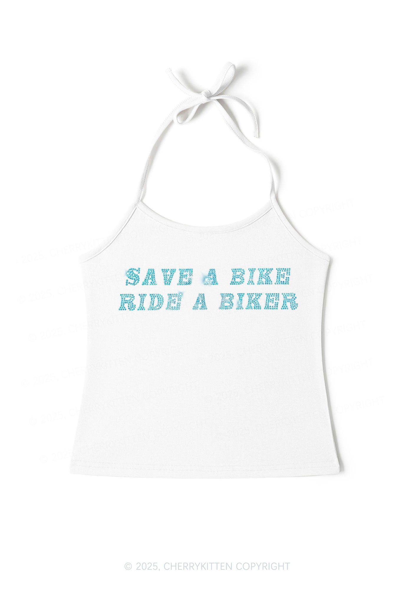 Rhinestone Save Bike Ride Biker Y2K Halter Neck Cami Cherrykitten
