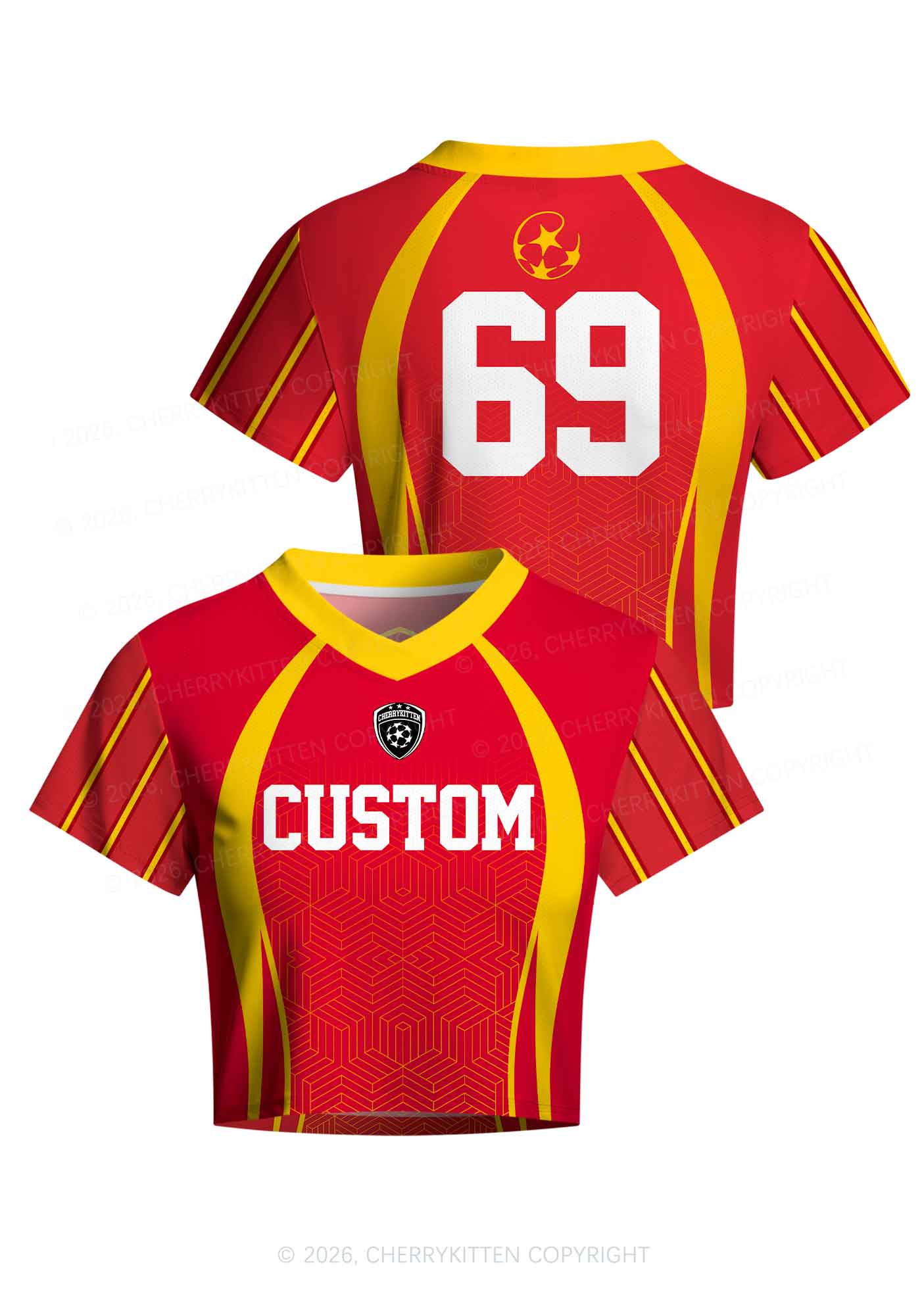 Custom Red Yellow Geometric Y2K Crop Football Jersey Shirts Cherrykitten