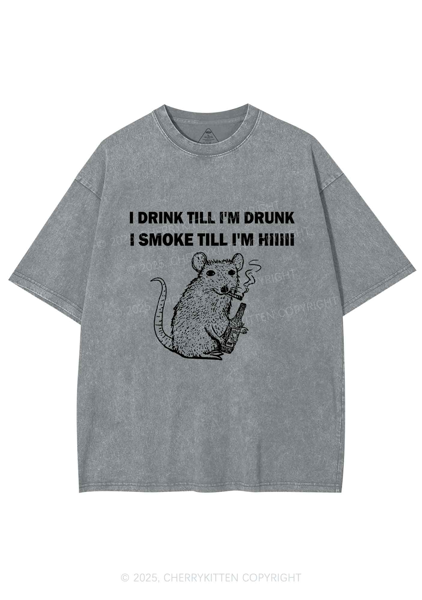 Drunk And Smoke Ratz Y2K Shirts Washed Tee Cherrykitten