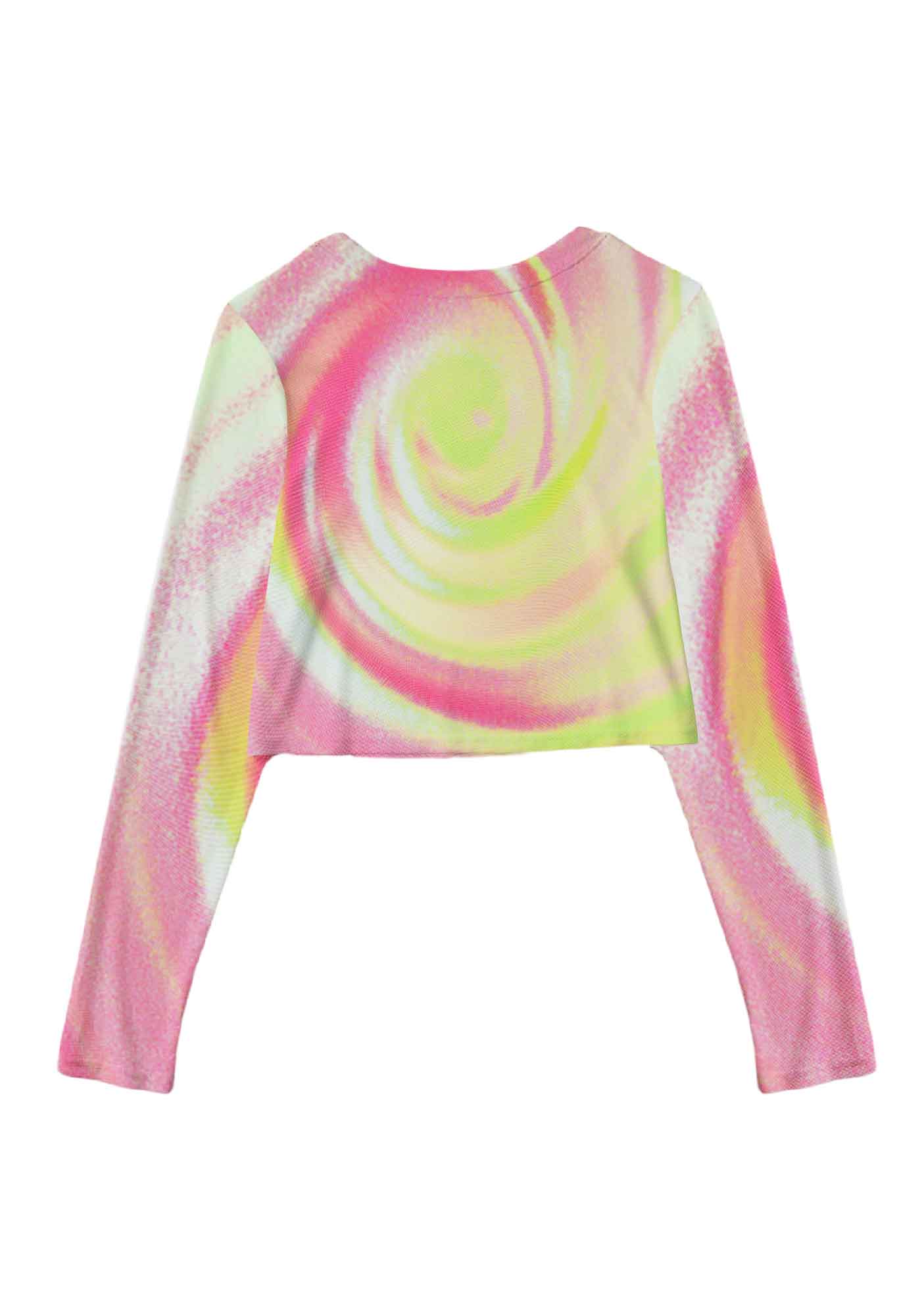 Pink Swirl Y2K Mesh Long Sleeve Crop Top Cherrykitten