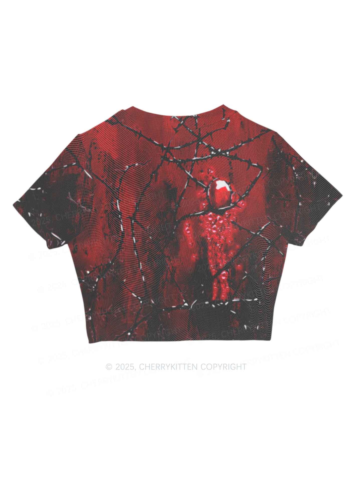 Thorned Ruby Y2K Mesh Crop Top Cherrykitten